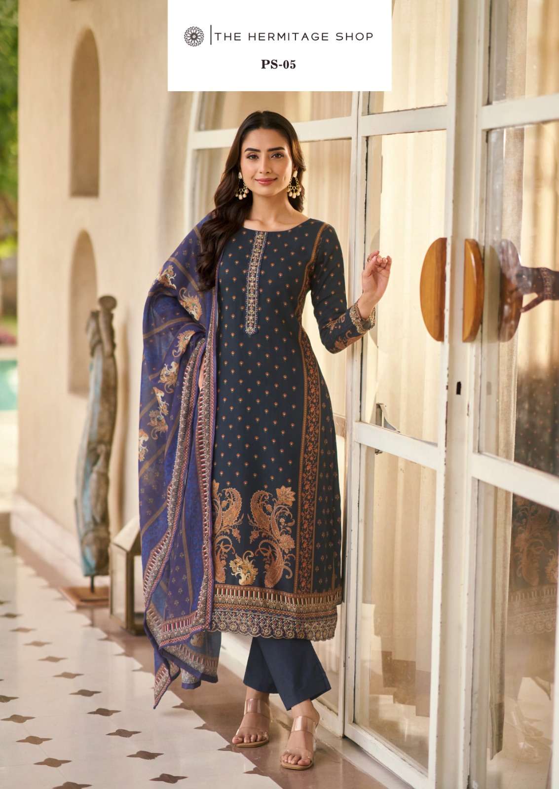 THE HERMITAGE SHOP PAISELY VOL 2 LAWN COTTON DIGITAL PRINT WITH FANCY WORK SUIT
