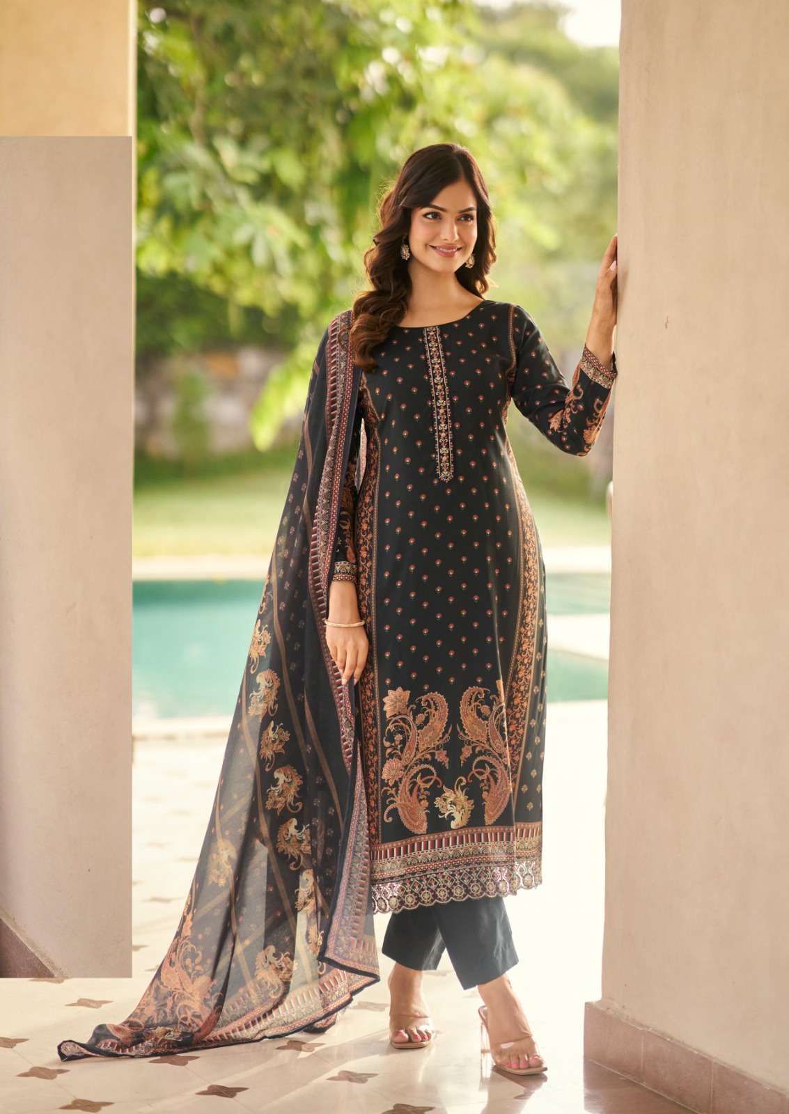 THE HERMITAGE SHOP PAISELY VOL 2 LAWN COTTON DIGITAL PRINT WITH FANCY WORK SUIT
