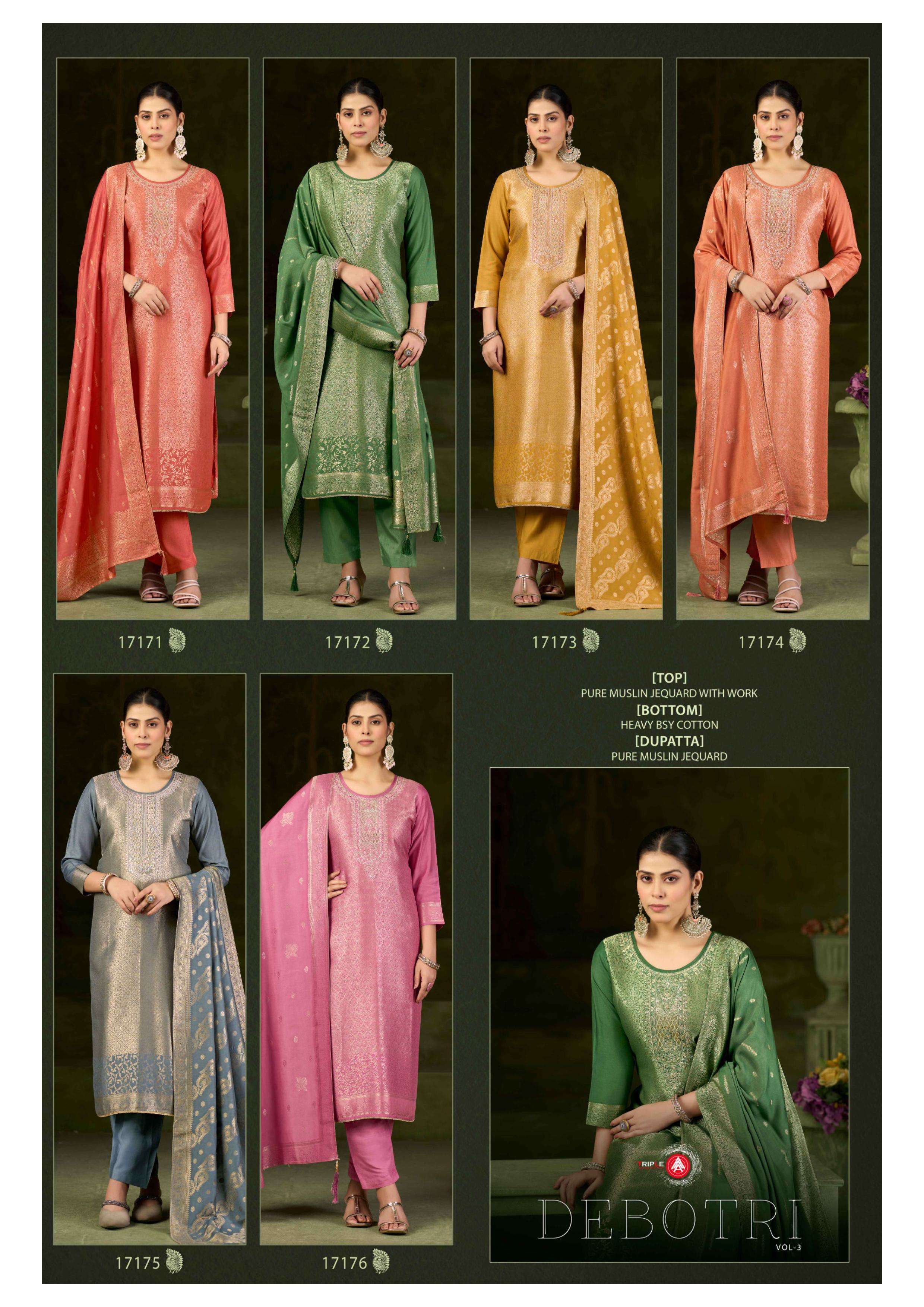 TRIPLE AAA DEBOTRI VOL 3 MUSLIN JACQUARD DESIGNER WORK LADIES SUIT