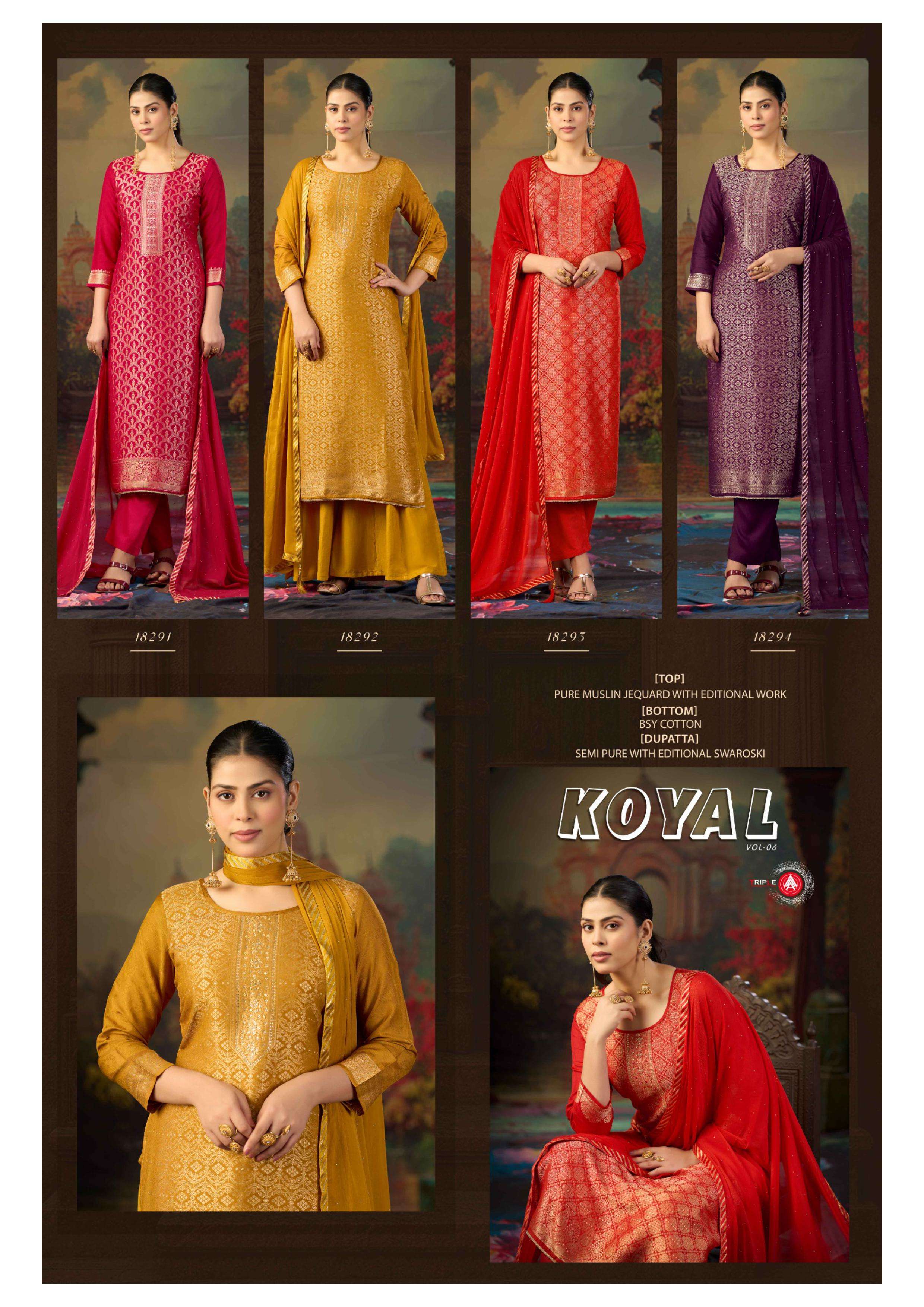  TRIPLE AAA KOYAL VOL 6 MUSLIN JACQUARD DESIGNER WORK SUIT