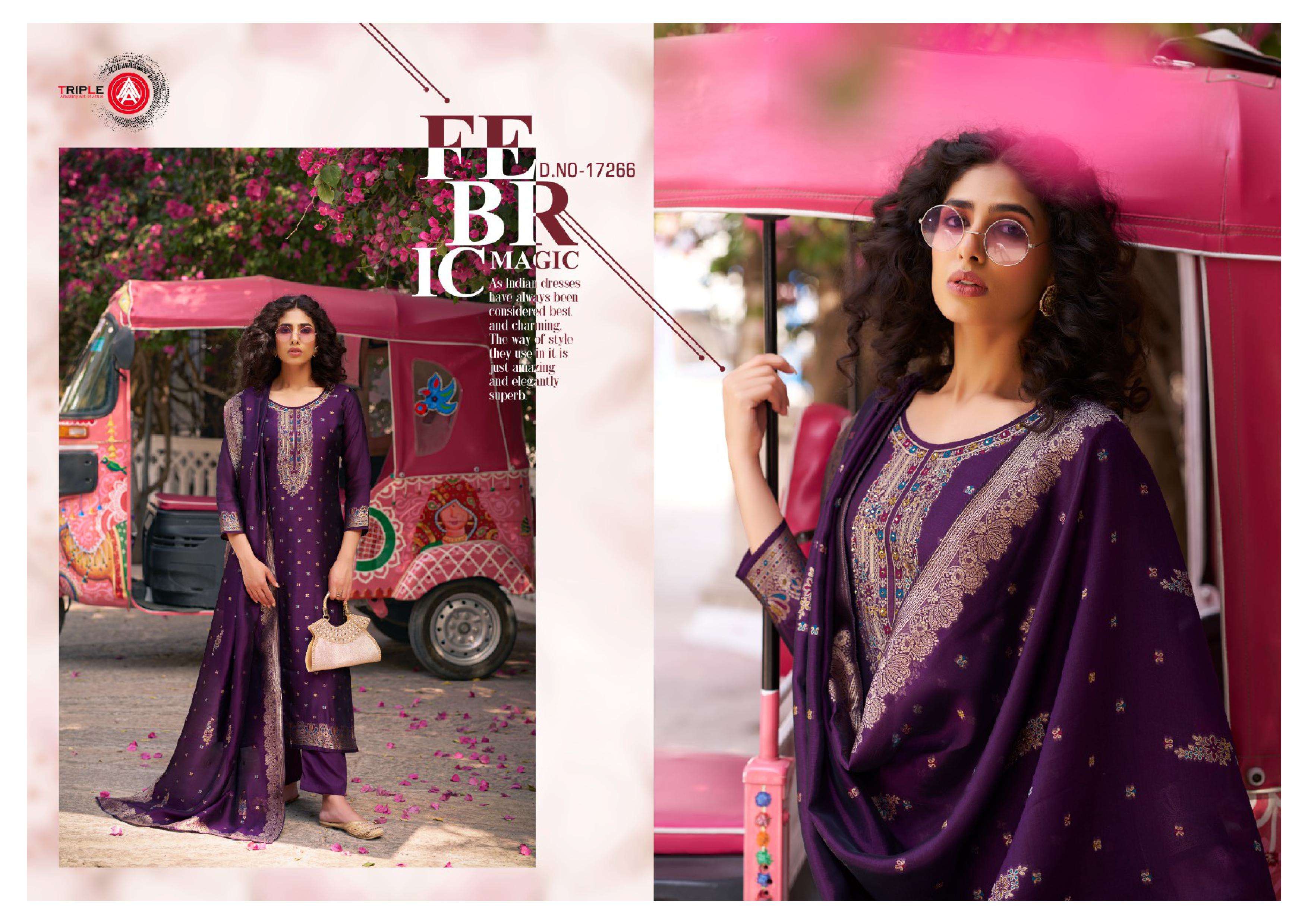 TRIPLE AAA SAPTRANG VOL 4 SILK JACQUARD MINAKARI DESIGNER WORK SUIT