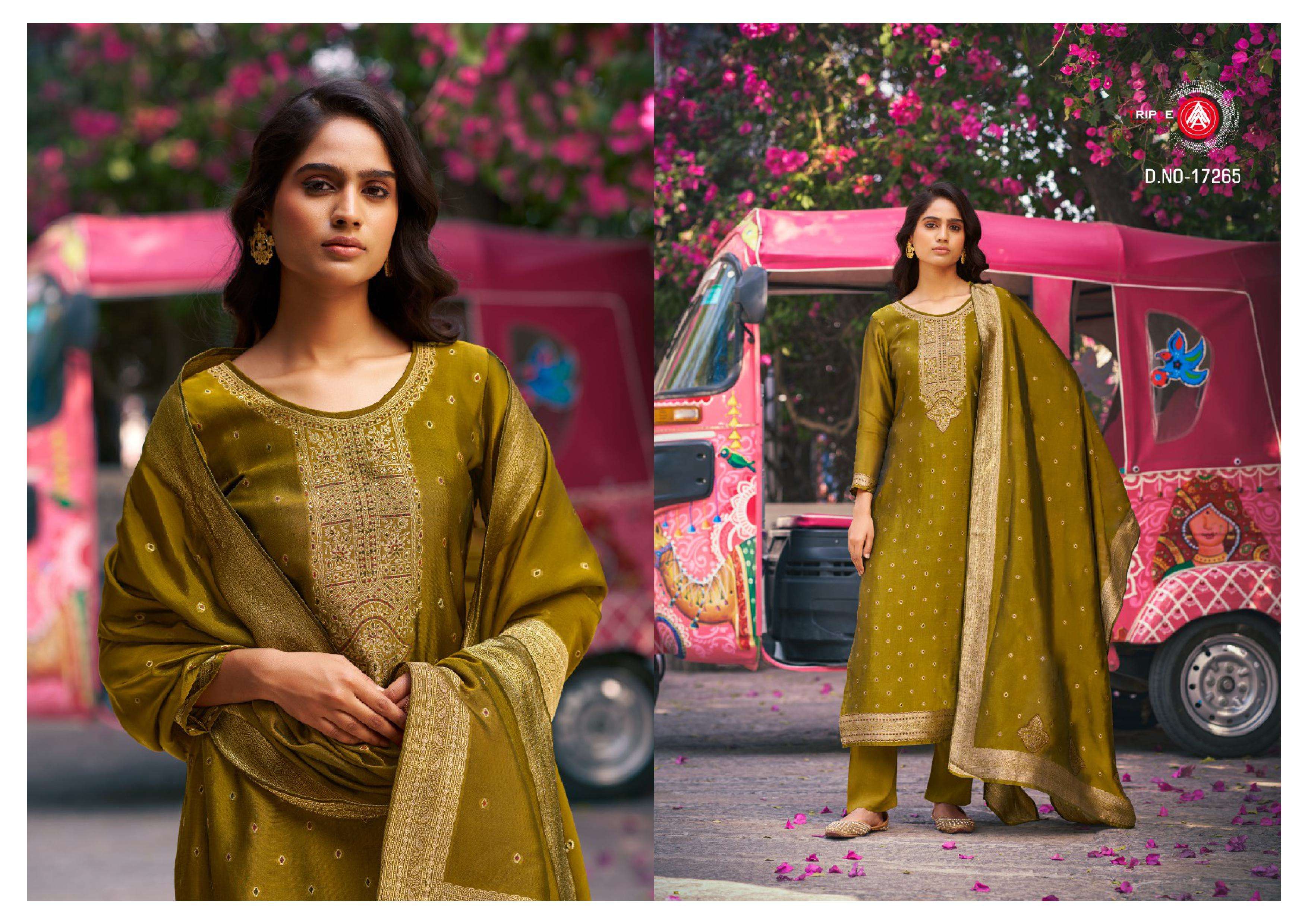 TRIPLE AAA SAPTRANG VOL 4 SILK JACQUARD MINAKARI DESIGNER WORK SUIT