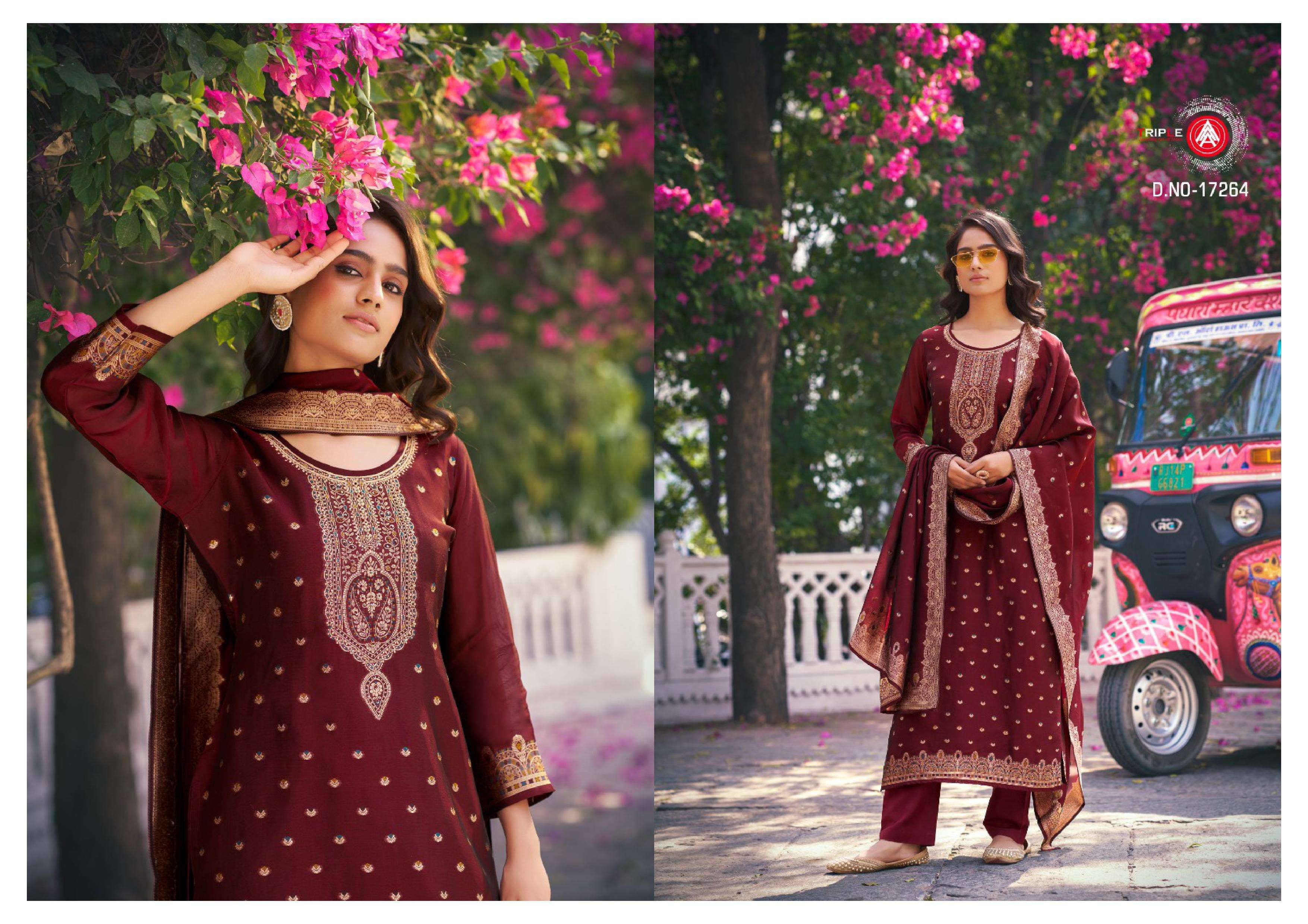 TRIPLE AAA SAPTRANG VOL 4 SILK JACQUARD MINAKARI DESIGNER WORK SUIT