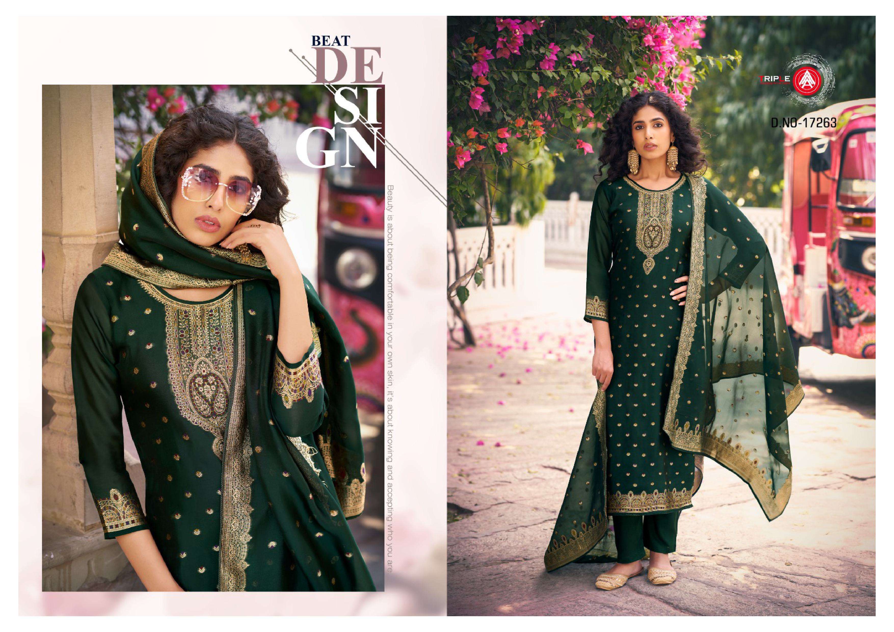 TRIPLE AAA SAPTRANG VOL 4 SILK JACQUARD MINAKARI DESIGNER WORK SUIT