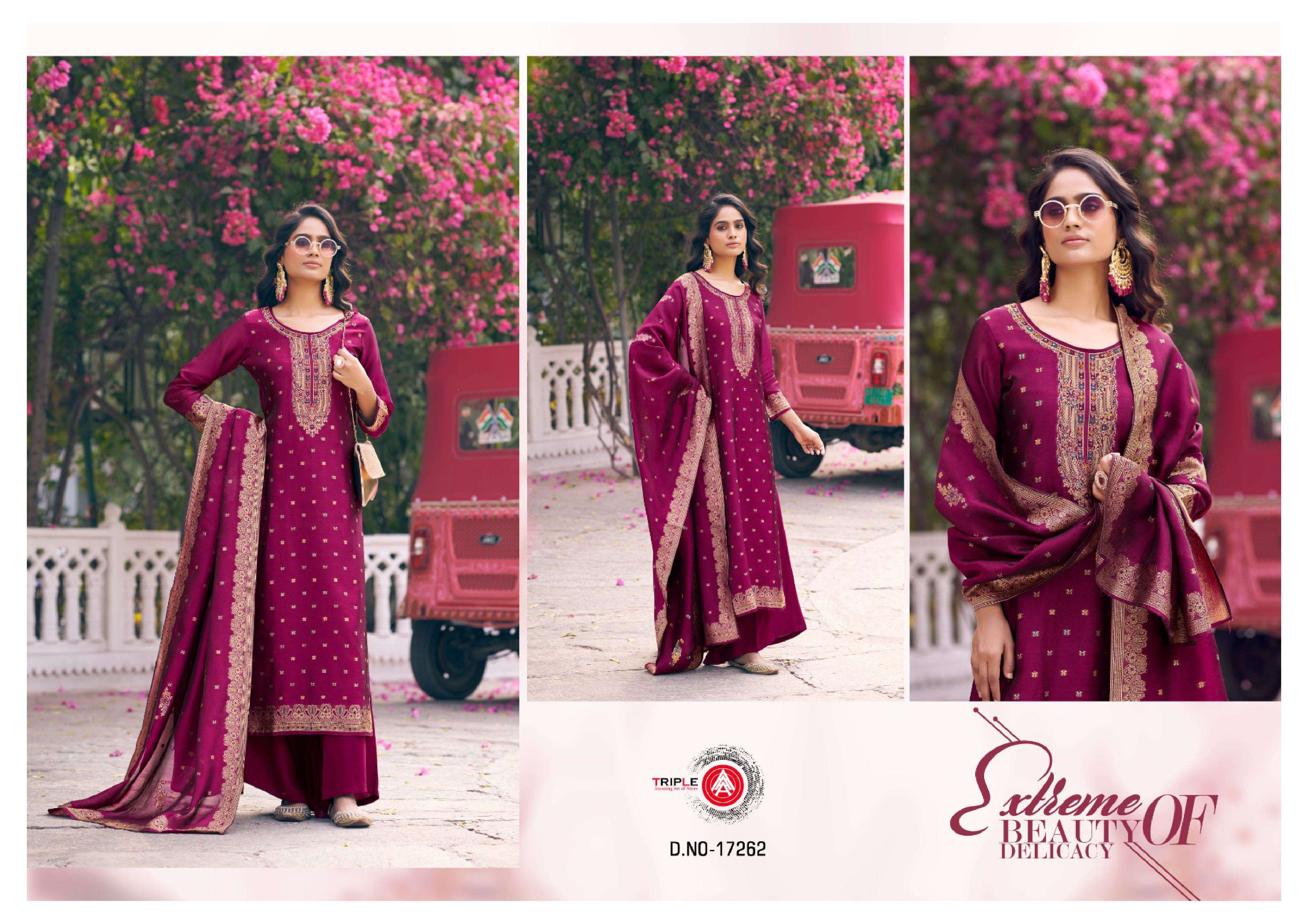 TRIPLE AAA SAPTRANG VOL 4 SILK JACQUARD MINAKARI DESIGNER WORK SUIT