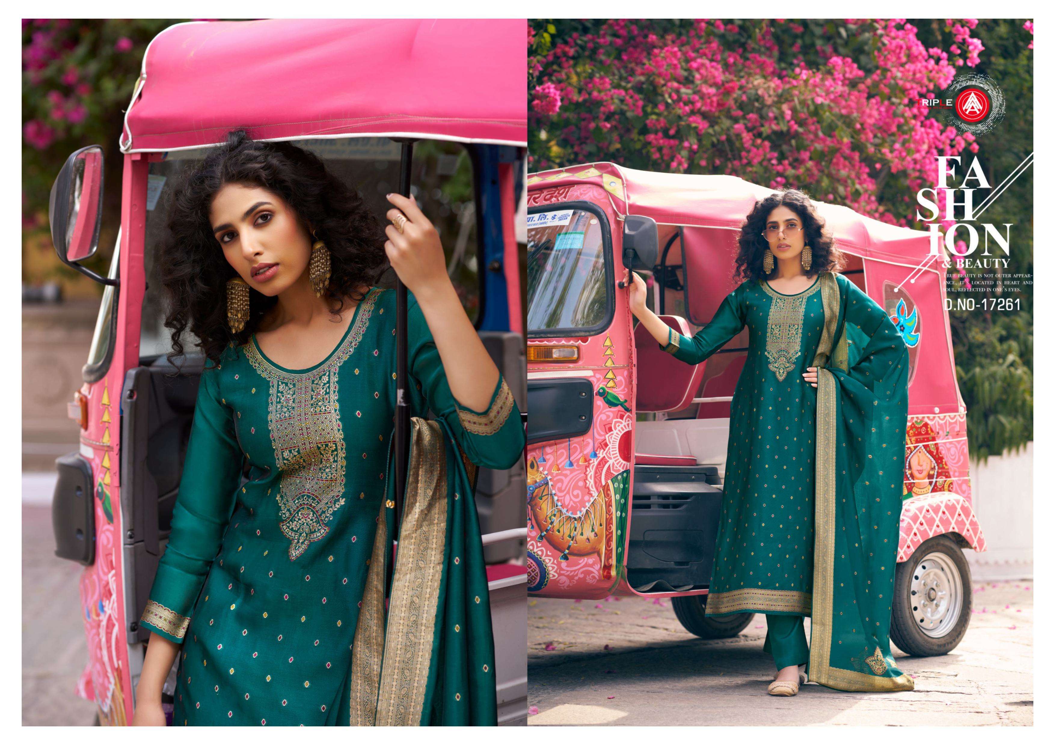TRIPLE AAA SAPTRANG VOL 4 SILK JACQUARD MINAKARI DESIGNER WORK SUIT