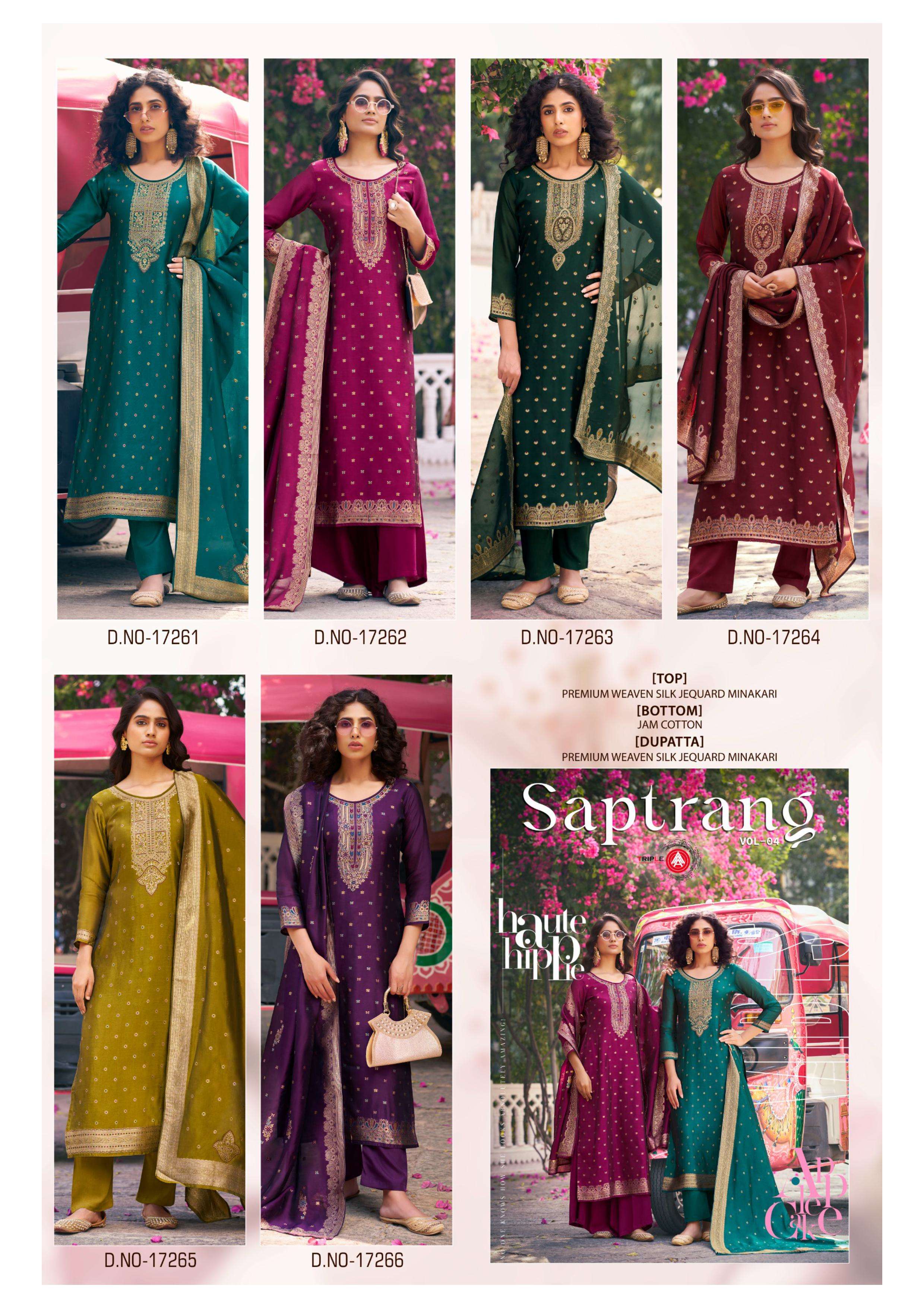 TRIPLE AAA SAPTRANG VOL 4 SILK JACQUARD MINAKARI DESIGNER WORK SUIT