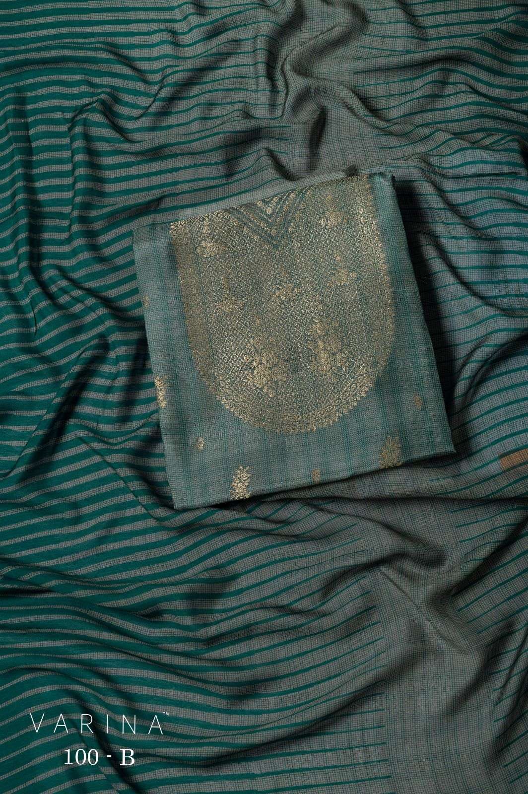 VARINA FAB D NO 100 SILK JACQUARD DESIGNER WORK LADIES SUIT