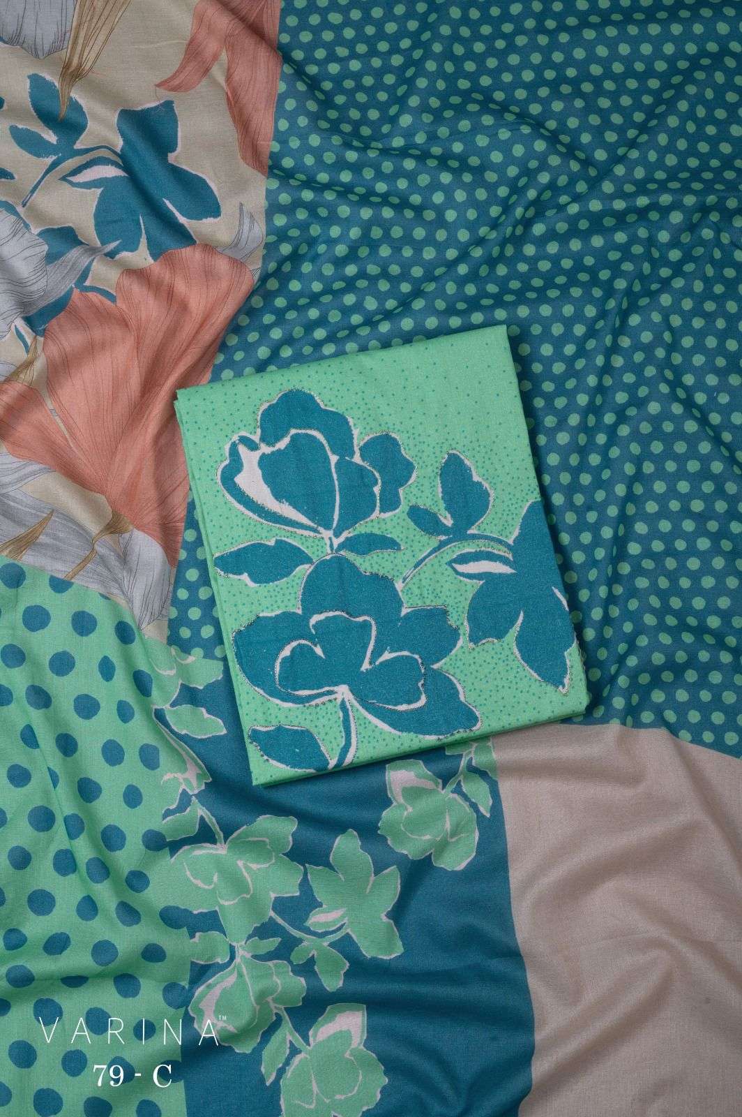 VARINA FAB D NO 79 LAWN COTTON DIGITAL PRINT WITH HAND WORK DESIGNER SUIT