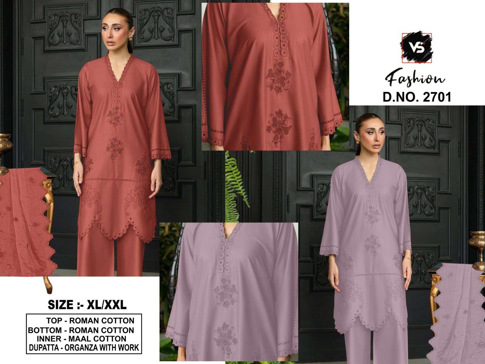 VS FASHION D NO  2701 COTTON DESIGNER WORK PAKISTANI STYLE LADIES SUIT