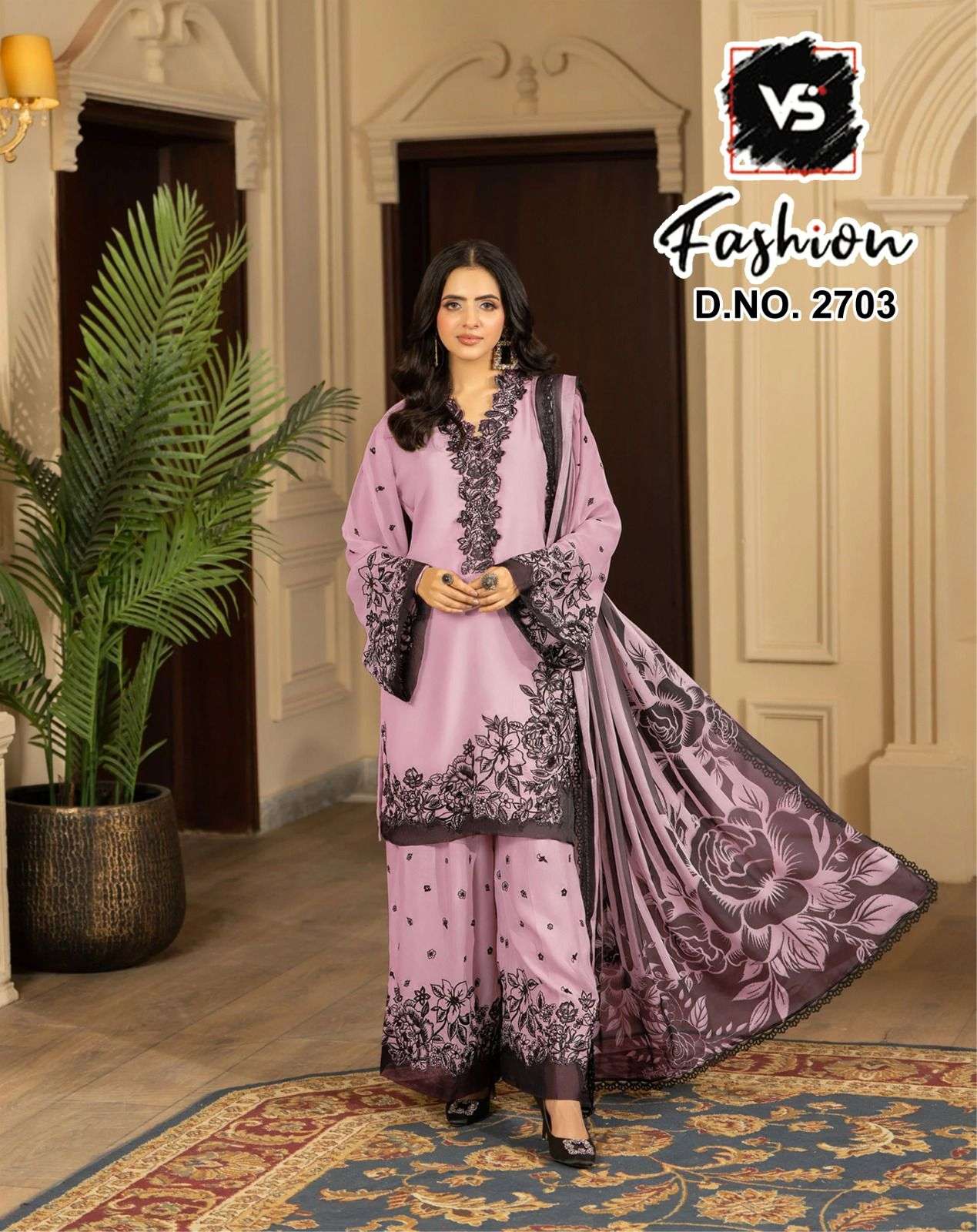 VS FASHION D NO 2703 RAYON SATIN BEAUTIFUL EMBROIDERY DESIGNER READY MADE SUIT