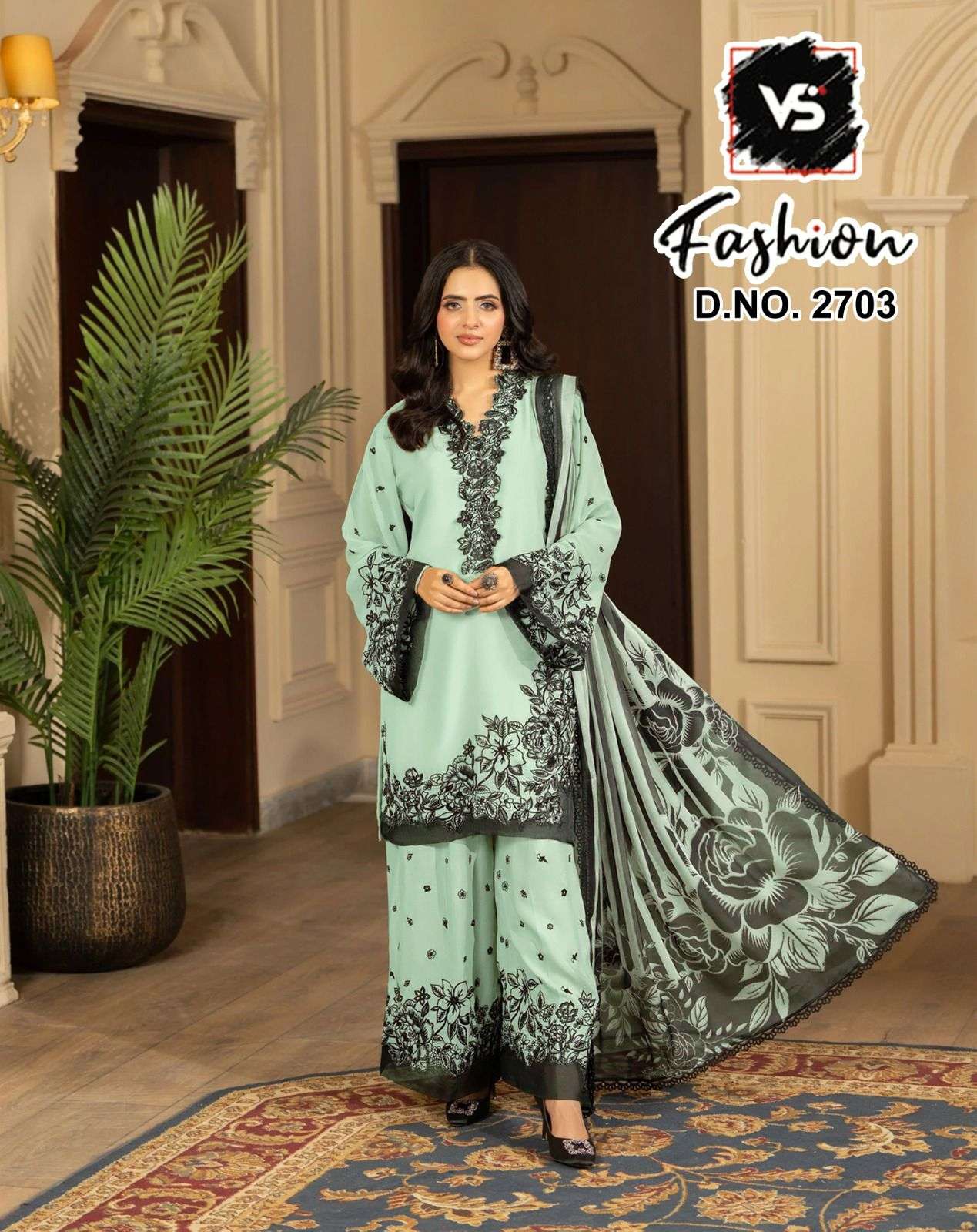 VS FASHION D NO 2703 RAYON SATIN BEAUTIFUL EMBROIDERY DESIGNER READY MADE SUIT