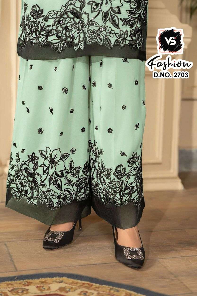 VS FASHION D NO 2703 RAYON SATIN BEAUTIFUL EMBROIDERY DESIGNER READY MADE SUIT