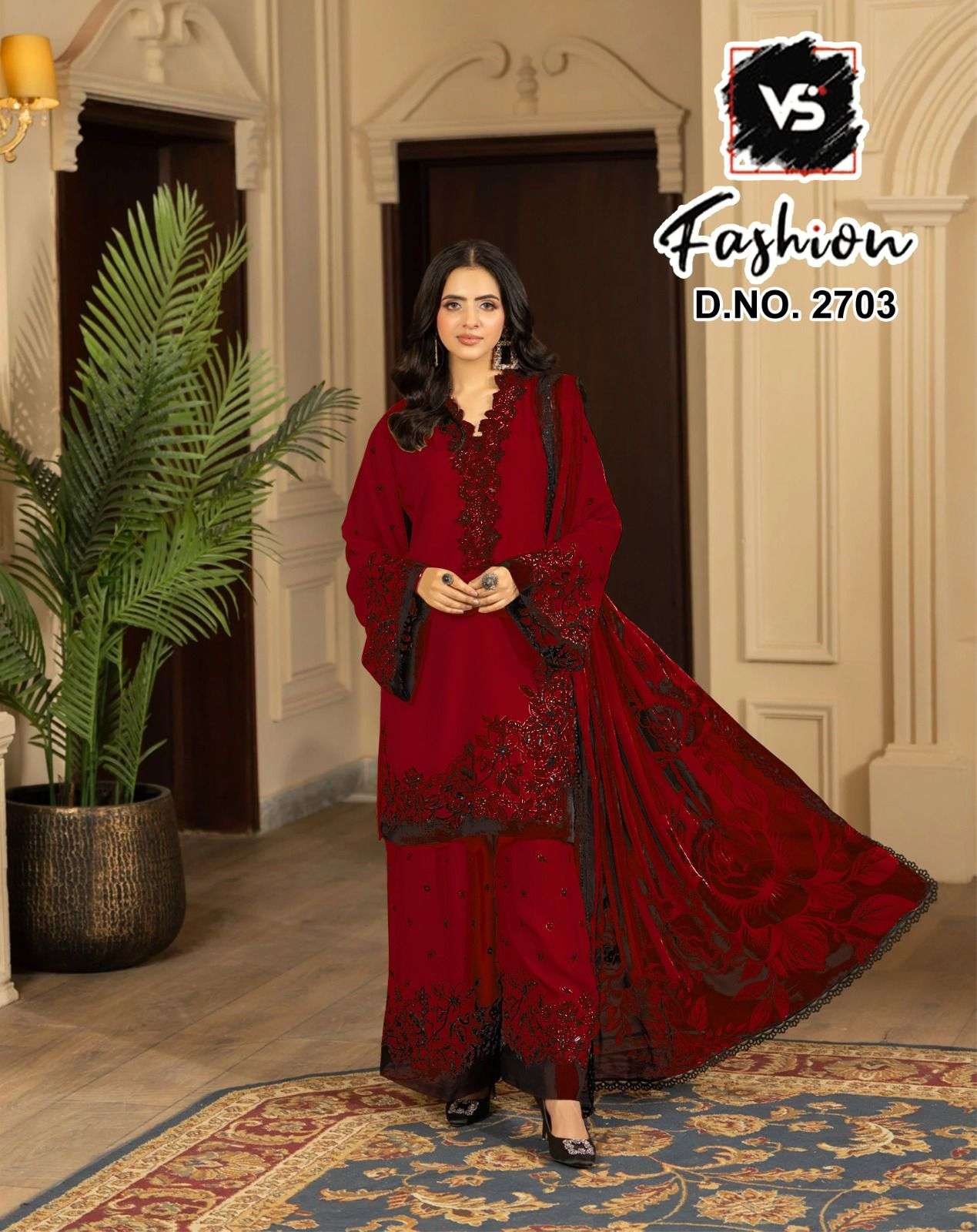 VS FASHION D NO 2703 RAYON SATIN BEAUTIFUL EMBROIDERY DESIGNER READY MADE SUIT