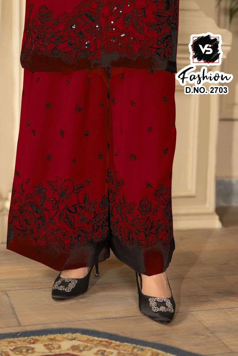 VS FASHION D NO 2703 RAYON SATIN BEAUTIFUL EMBROIDERY DESIGNER READY MADE SUIT