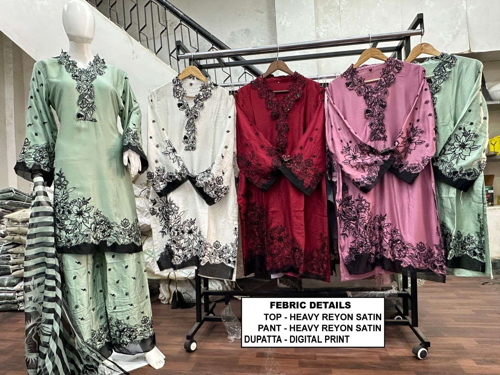 VS FASHION D NO 2703 RAYON SATIN BEAUTIFUL EMBROIDERY DESIGNER READY MADE SUIT