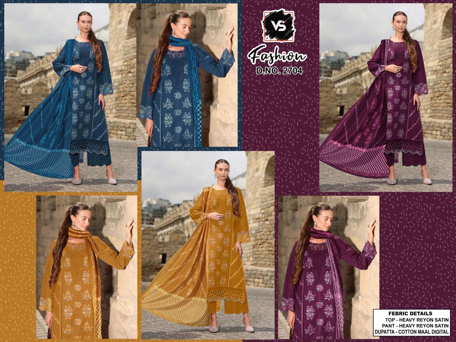 VS FASHION D NO 2704 SATIN BEAUTIFUL PAKISTANI SUITS AT DESIGNER LOOK SUIT