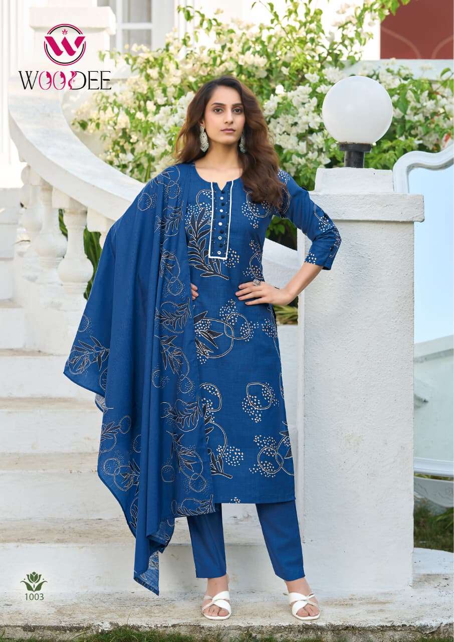 WOODEE TANYA VISCOSE FANCY PRINT LADIES KURTI PANT WITH DUPATTA SET 