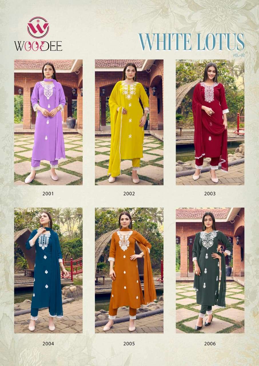 WOODEE WHITE LOTUS VOL 2 RAYON FANCY EMBROIDERIES WORK LADIES 3PIECE SET COLLECTION 