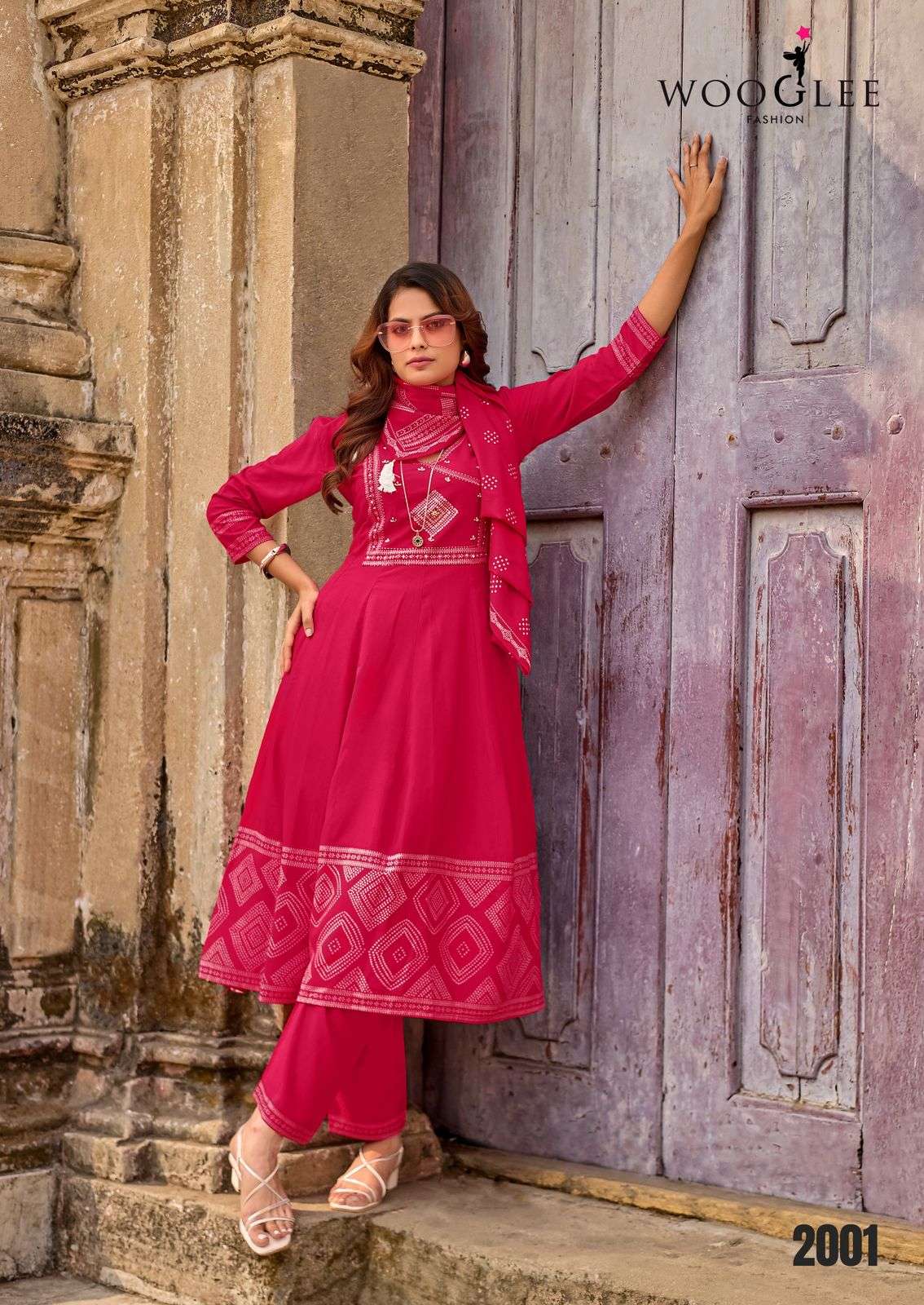 WOOGLEE RANGVELI RAYON PRINT FANCY WORK LADIES 3PIECE SET COLLECTION 