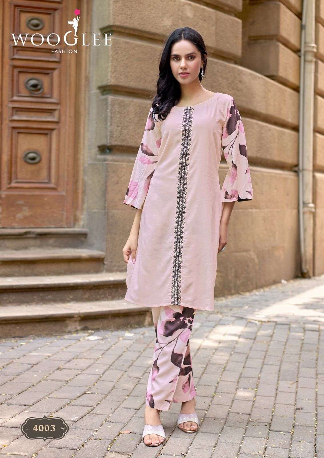 WOOGLEE YANAA RAYON FANCY WORKS LADIES KURTI WITH BOTTOM PAIR 