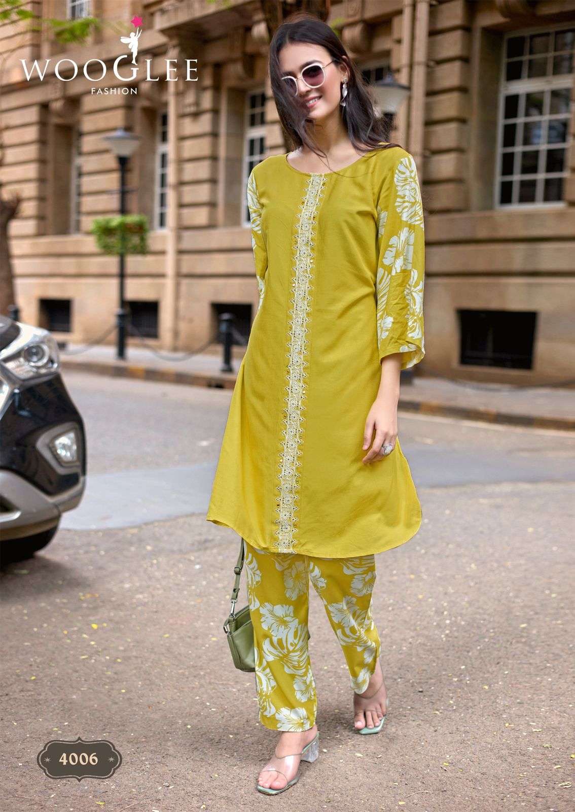 WOOGLEE YANAA RAYON FANCY WORKS LADIES KURTI WITH BOTTOM PAIR 