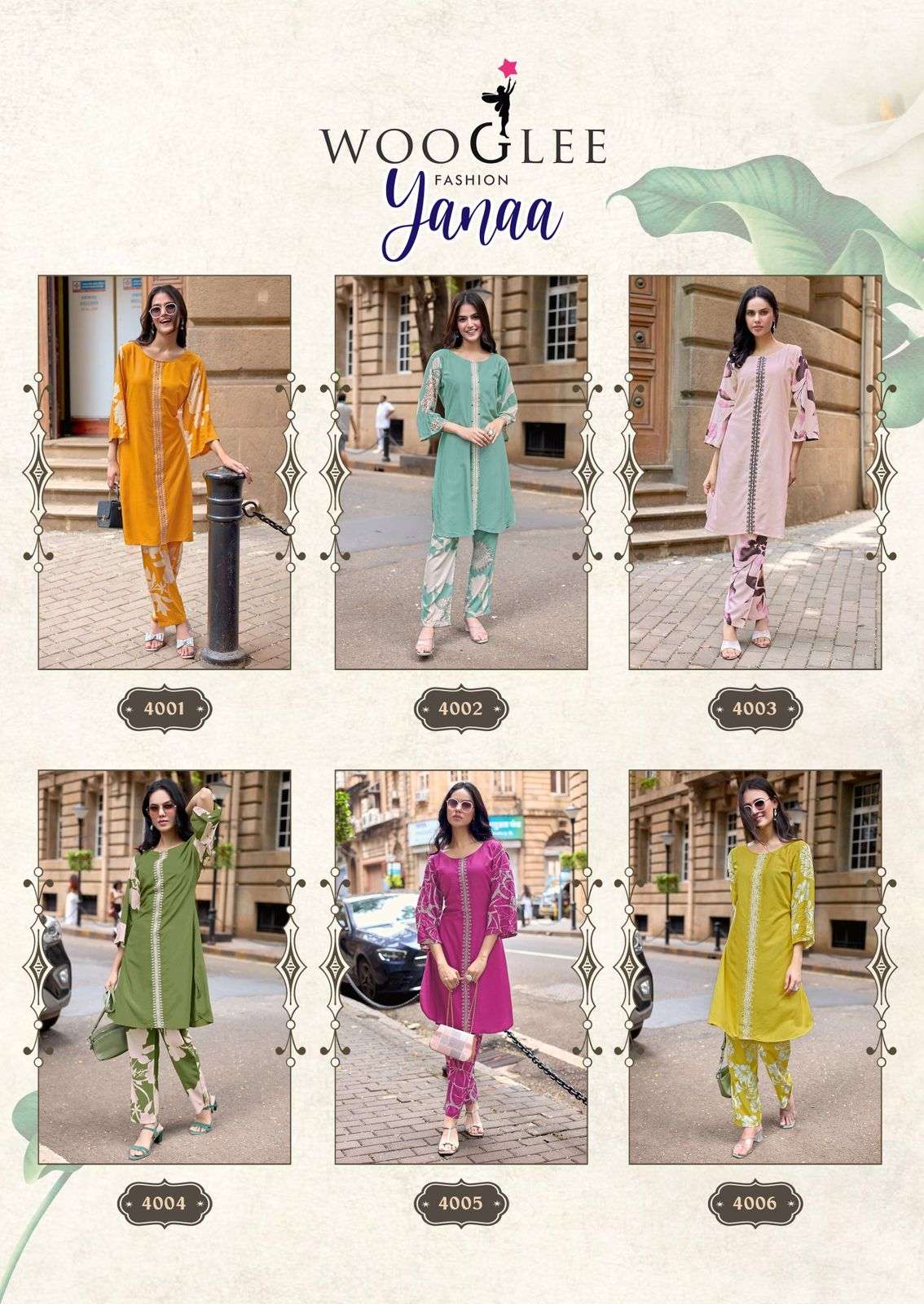 WOOGLEE YANAA RAYON FANCY WORKS LADIES KURTI WITH BOTTOM PAIR 
