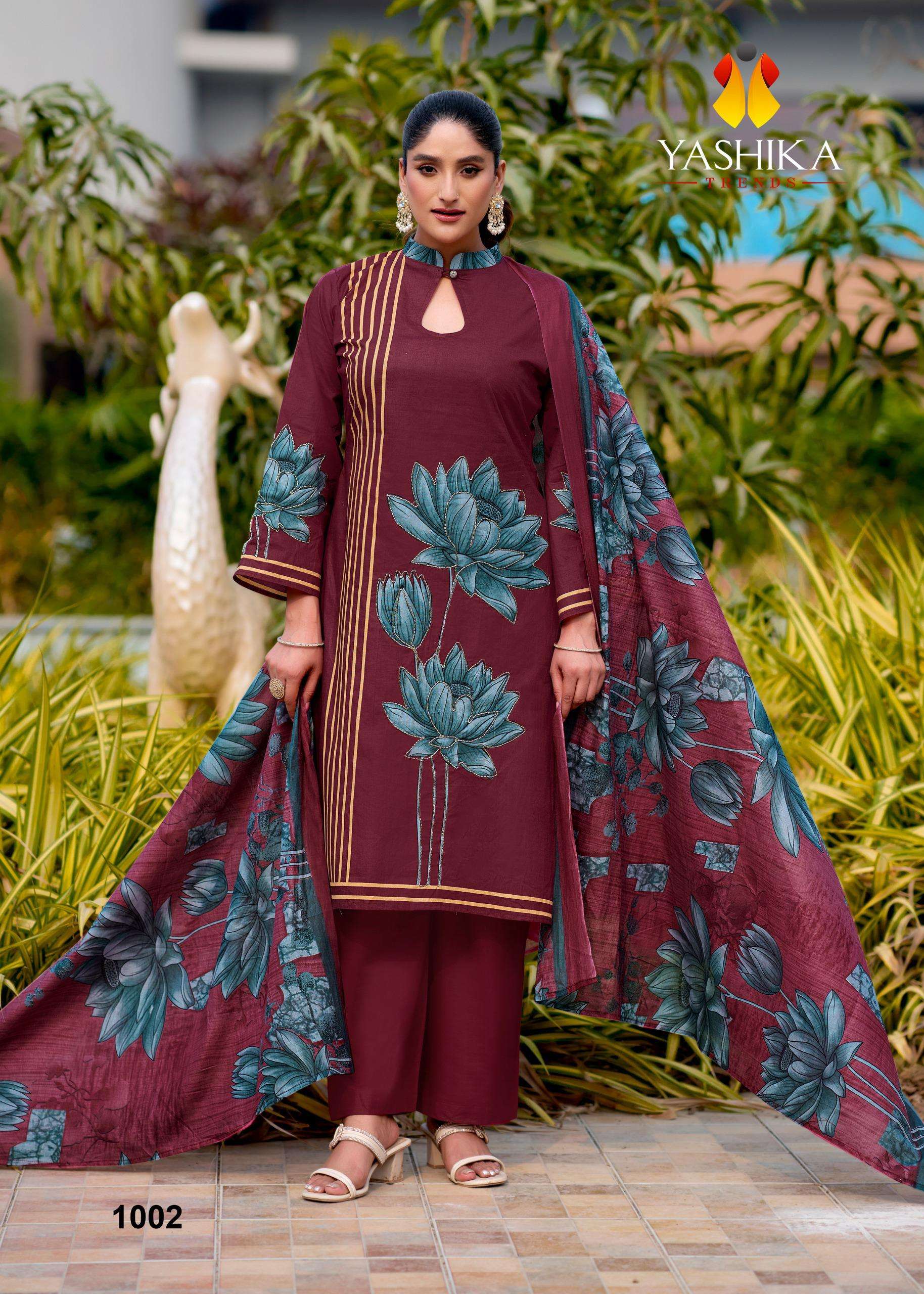 YASHIKA TRENDS MAYISHA  COTTON DIGITAL PRINTS WITH FANCY WORK SUITS 