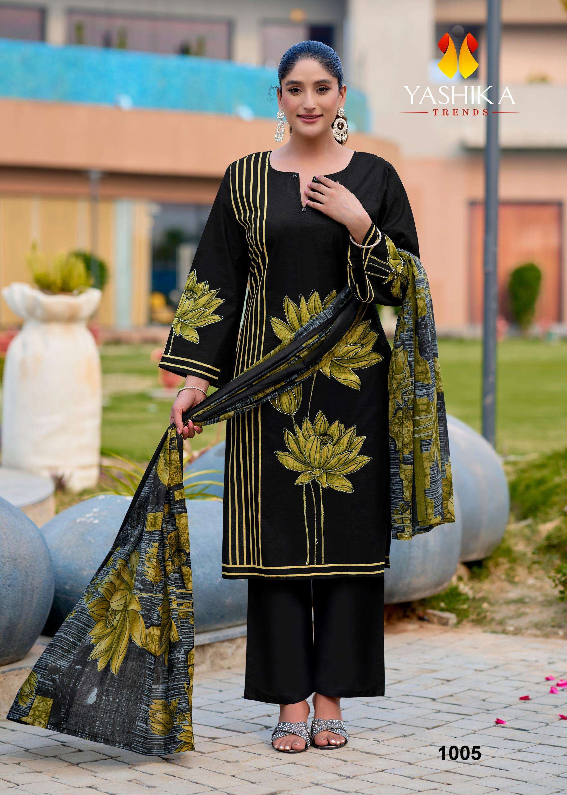 YASHIKA TRENDS MAYISHA  COTTON DIGITAL PRINTS WITH FANCY WORK SUITS 