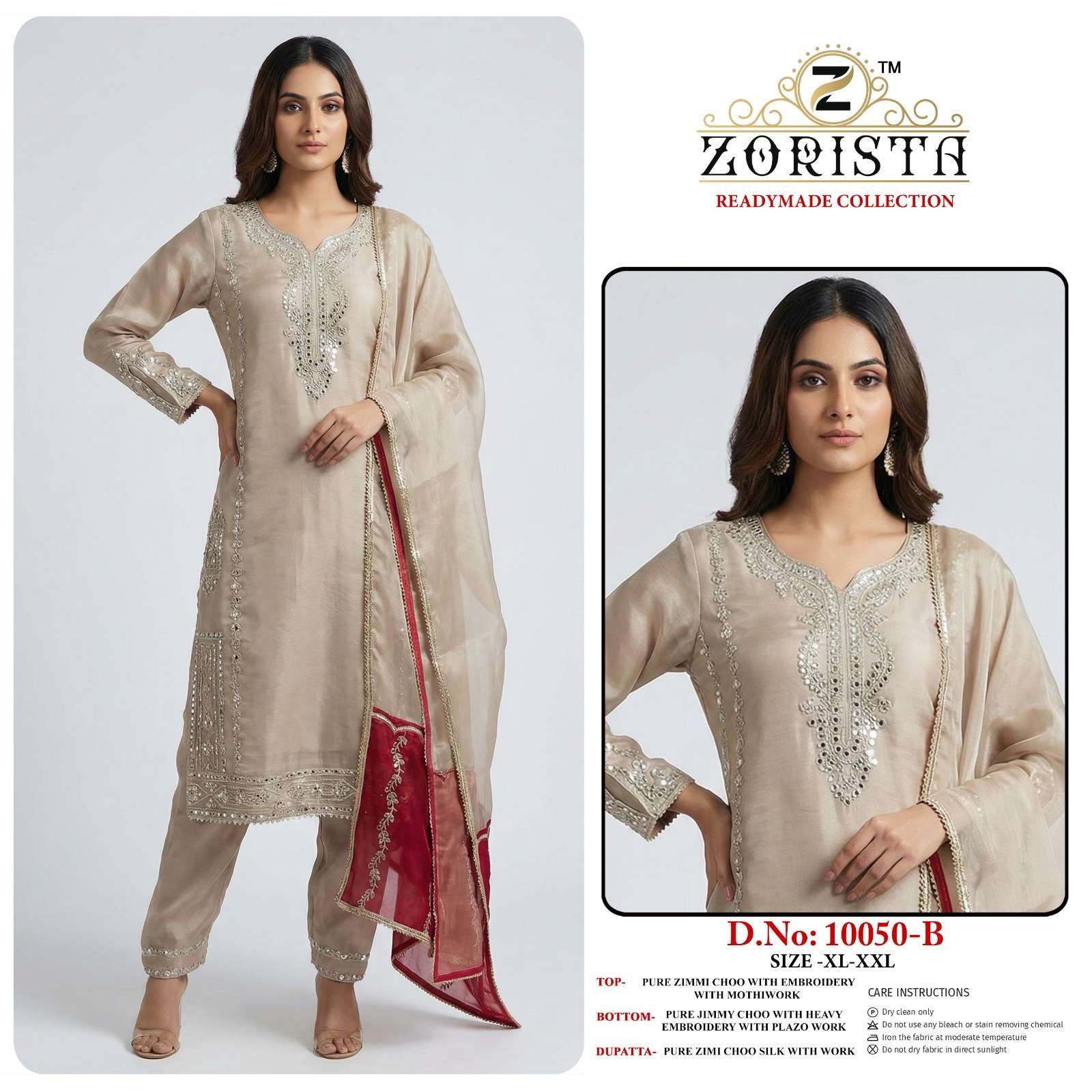 ZORISTA D NO 10049 JIMMY CHOO SILK HEAVY EMBROIDERD DESIGNER READY MADE SUIT