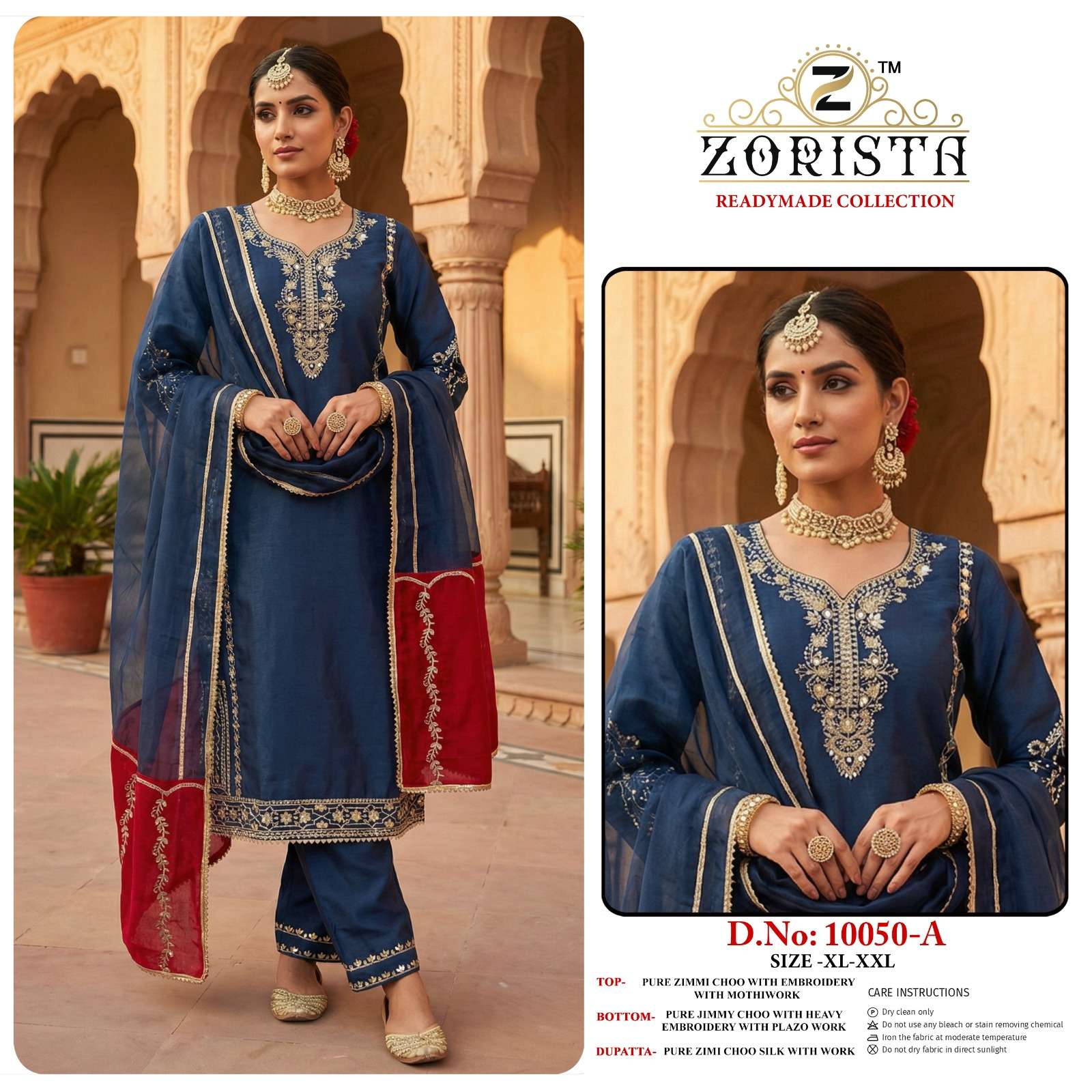 ZORISTA D NO 10049 JIMMY CHOO SILK HEAVY EMBROIDERD DESIGNER READY MADE SUIT