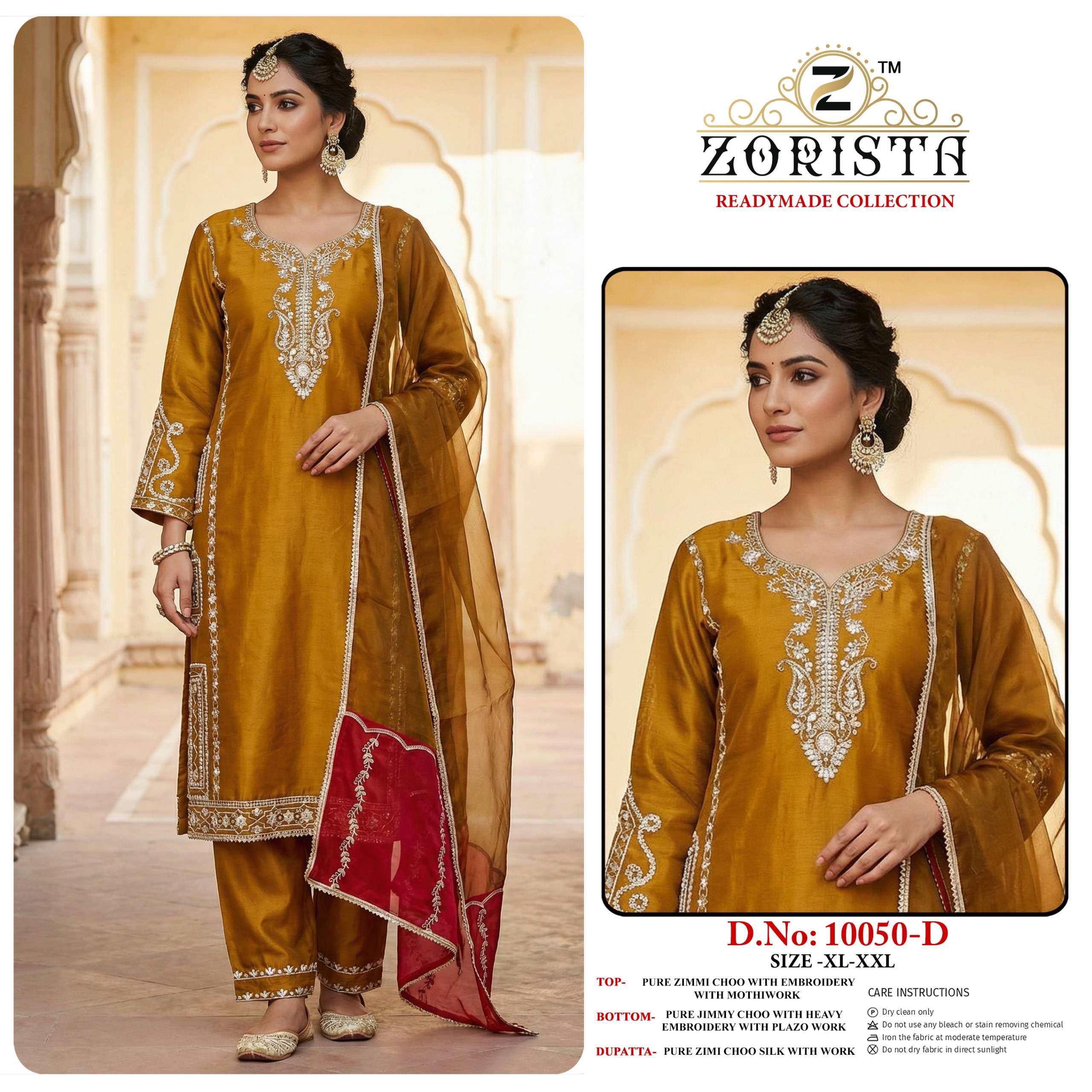 ZORISTA D NO 10049 JIMMY CHOO SILK HEAVY EMBROIDERD DESIGNER READY MADE SUIT