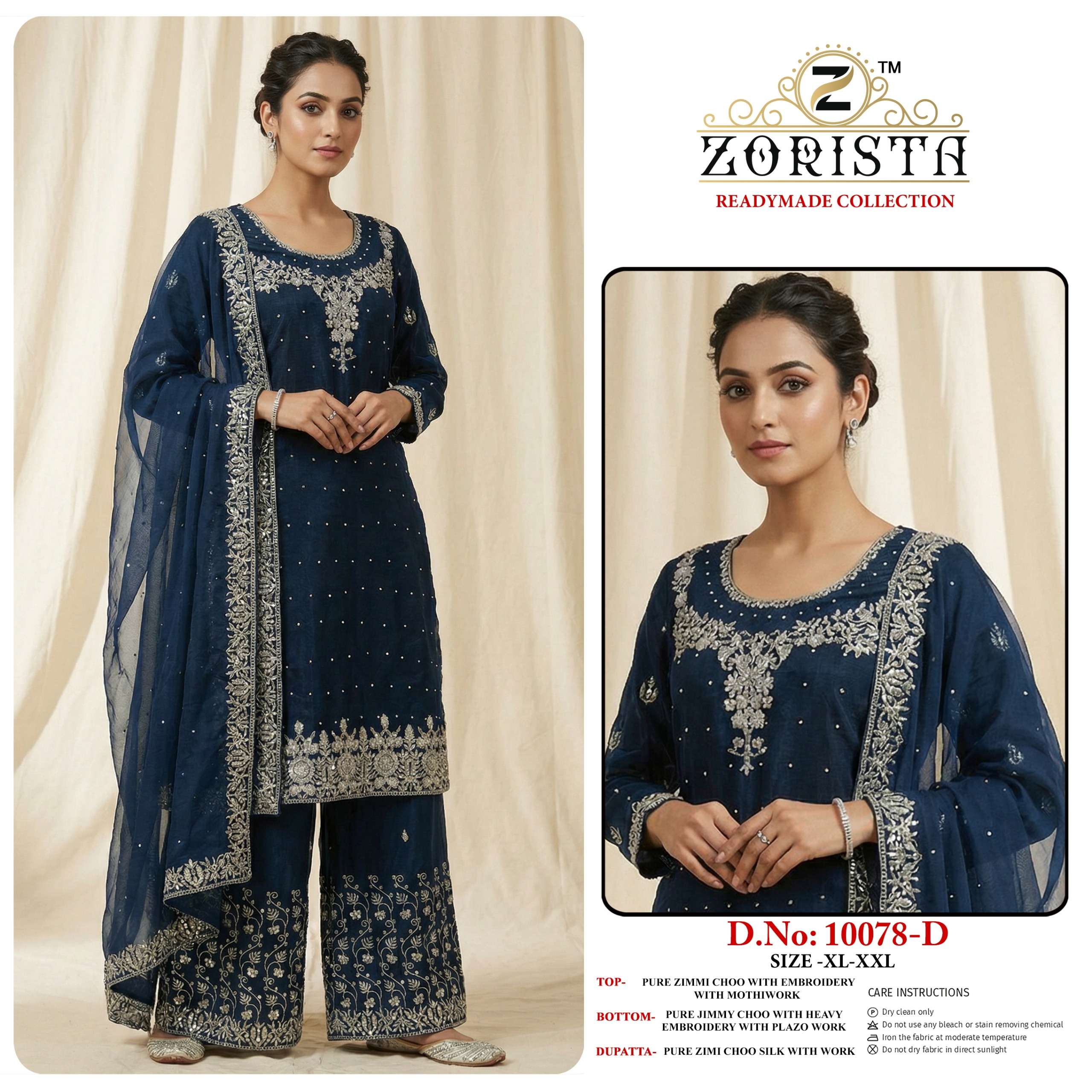ZORISTA D NO 10078 SILK EMBROIDERY DESIGNER READY MADE PAKISTANI SUITS 