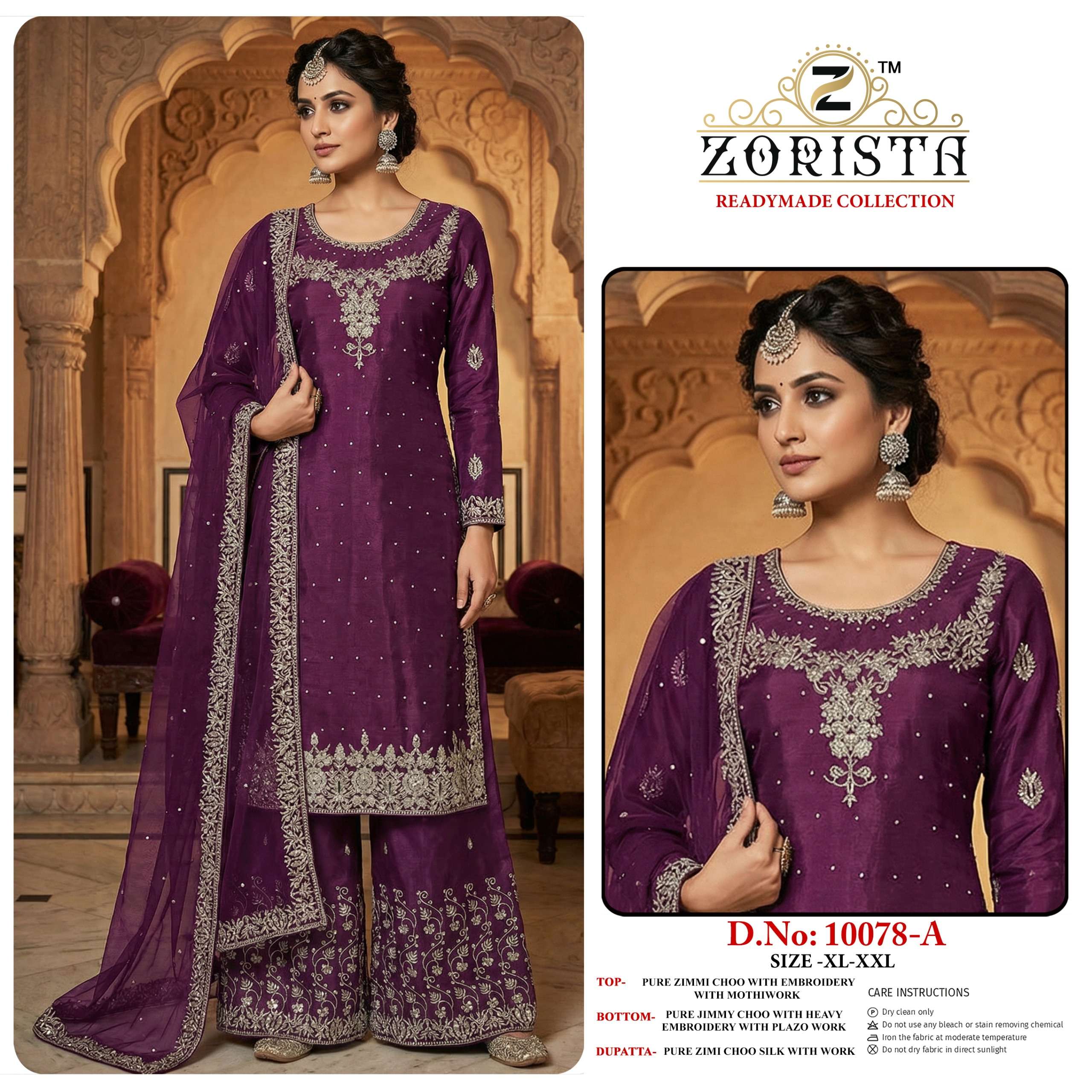 ZORISTA D NO 10078 SILK EMBROIDERY DESIGNER READY MADE PAKISTANI SUITS 