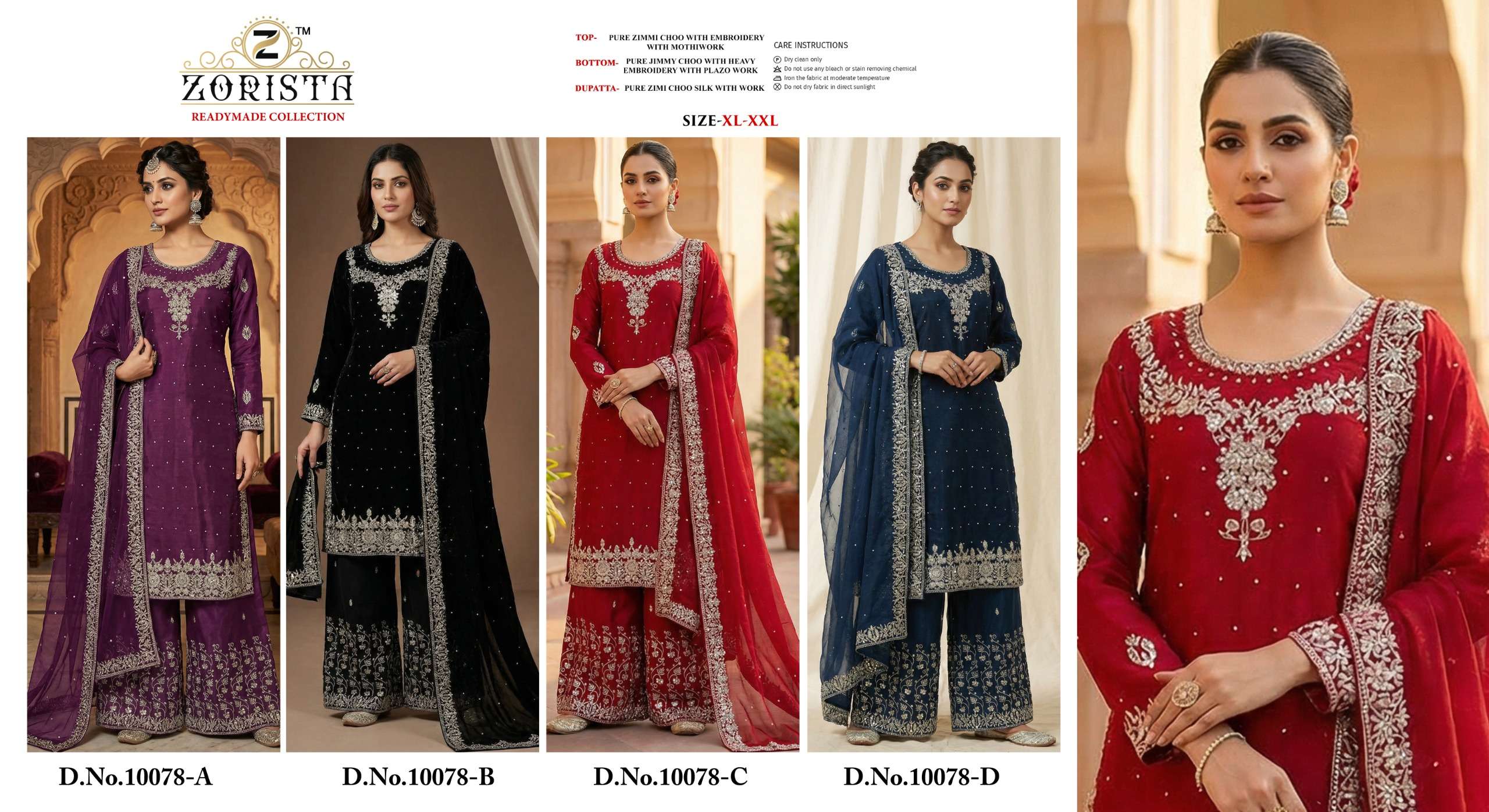ZORISTA D NO 10078 SILK EMBROIDERY DESIGNER READY MADE PAKISTANI SUITS 