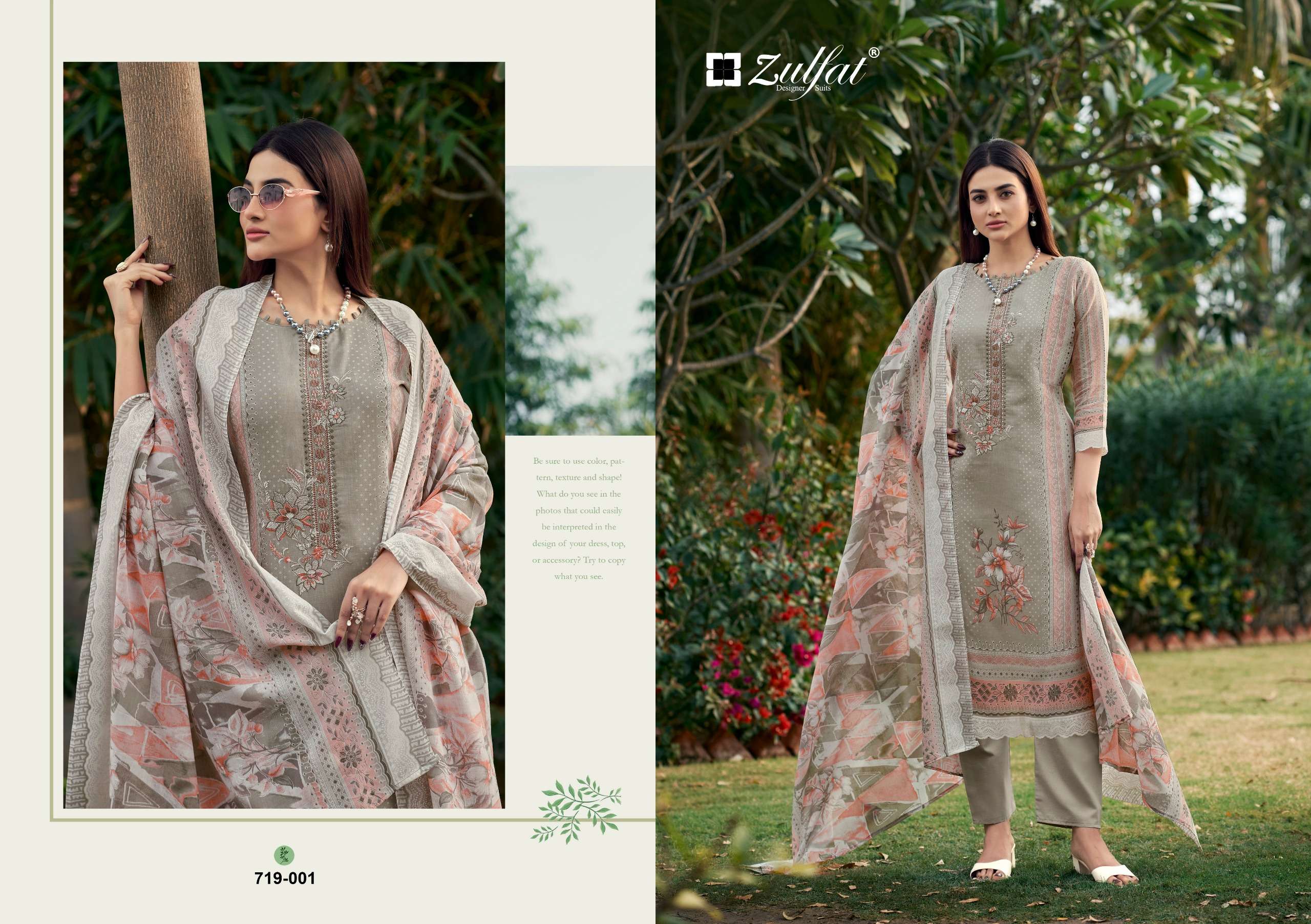 ZULFAT DESIGNER SUITS FIRDAUS COTTON PRINT WITH FANCY WORK SUIT