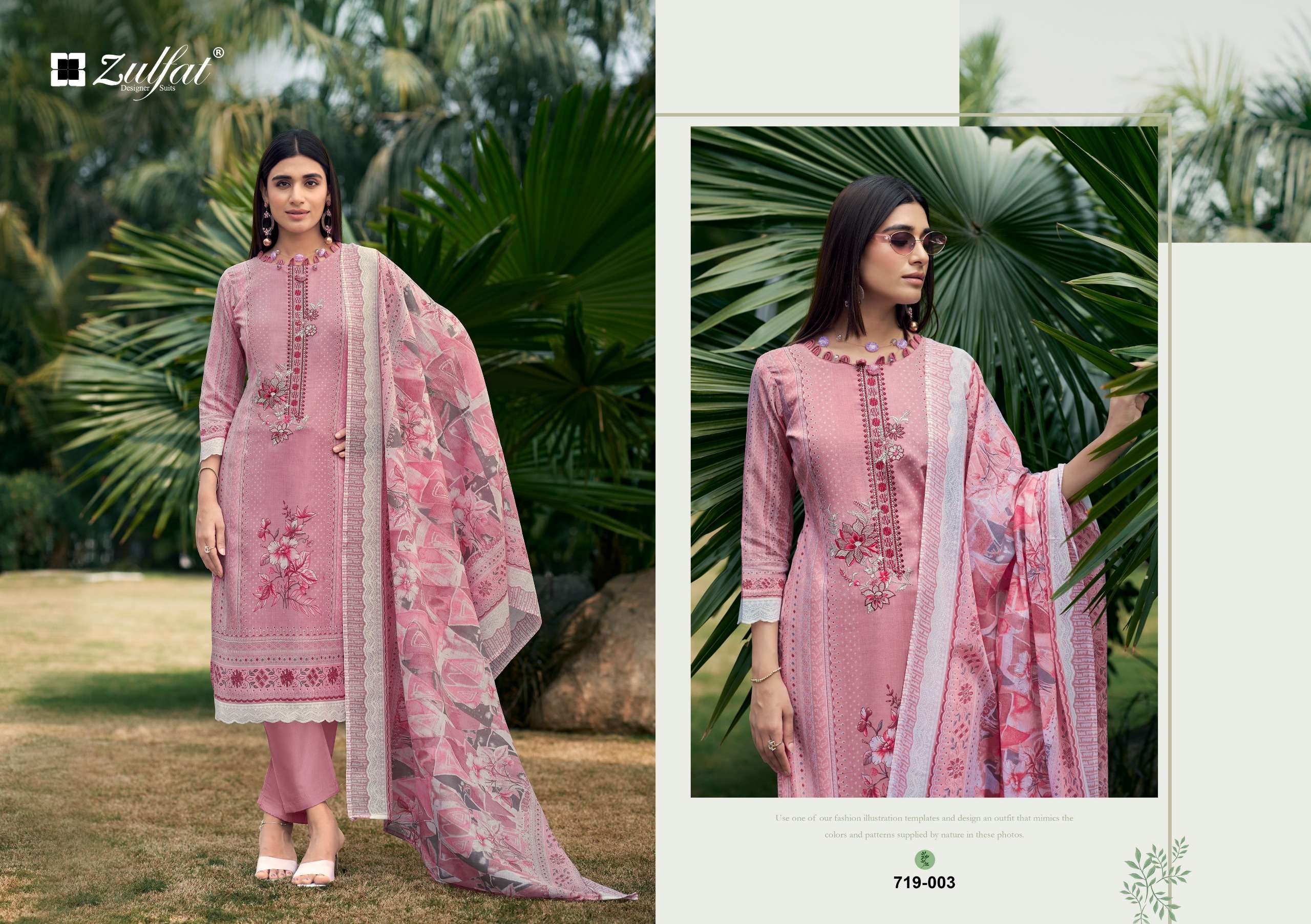 ZULFAT DESIGNER SUITS FIRDAUS COTTON PRINT WITH FANCY WORK SUIT