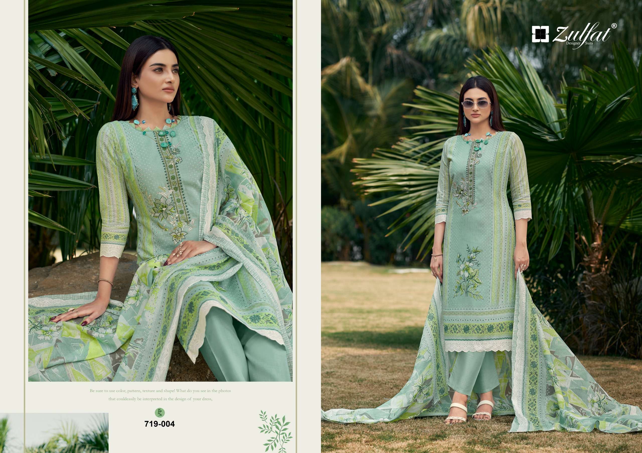ZULFAT DESIGNER SUITS FIRDAUS COTTON PRINT WITH FANCY WORK SUIT