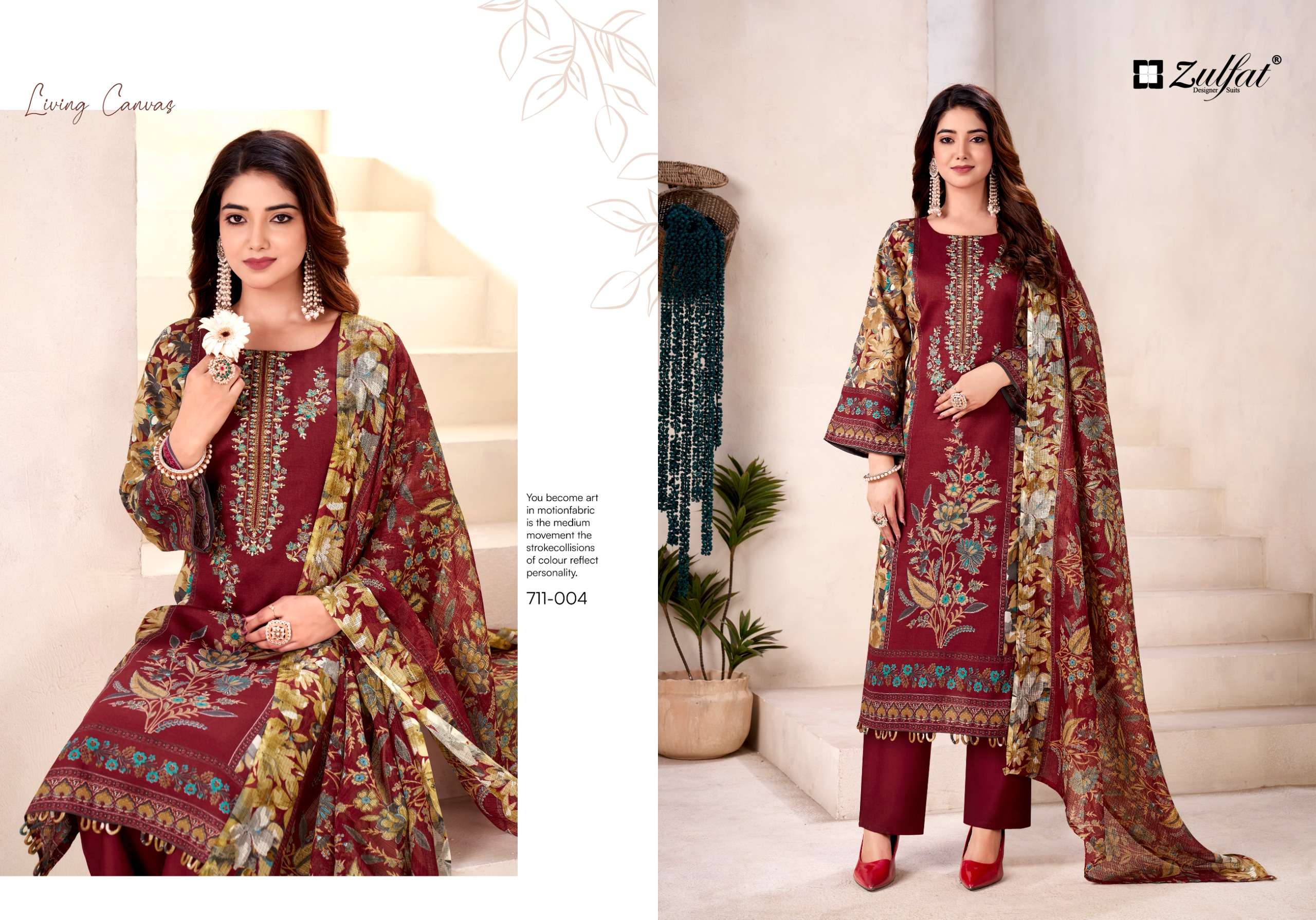 ZULFAT DESIGNER SUITS NASEERA JAM COTTON PRINT WITH FANCY EMBROIDERY WORK SUIT