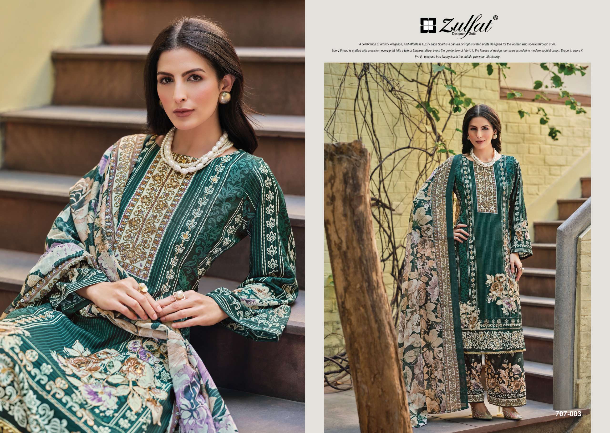 ZULFAT DESIGNER SUITS RUBINA RAYON DIGITAL PRINT WITH HAND WORK SUIT
