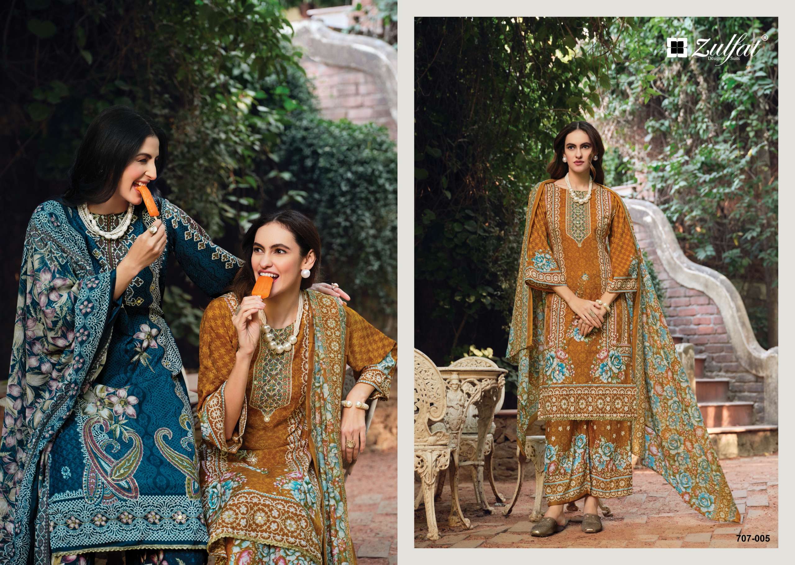 ZULFAT DESIGNER SUITS RUBINA RAYON DIGITAL PRINT WITH HAND WORK SUIT