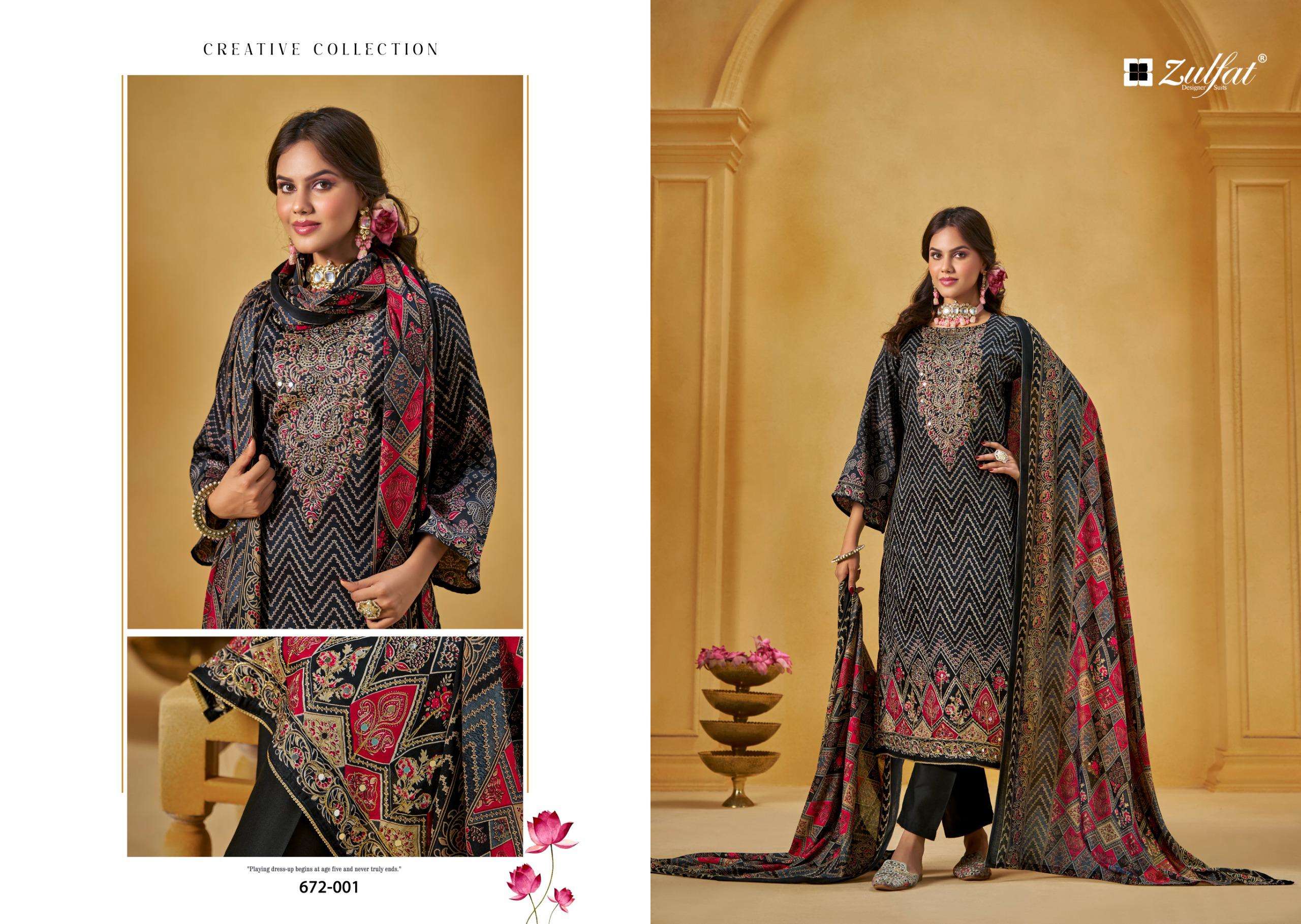 ZULFAT DESIGNER SUITS SAJNI VOL 9 JAM COTTON PRINT WITH FANCY WORK SUIT