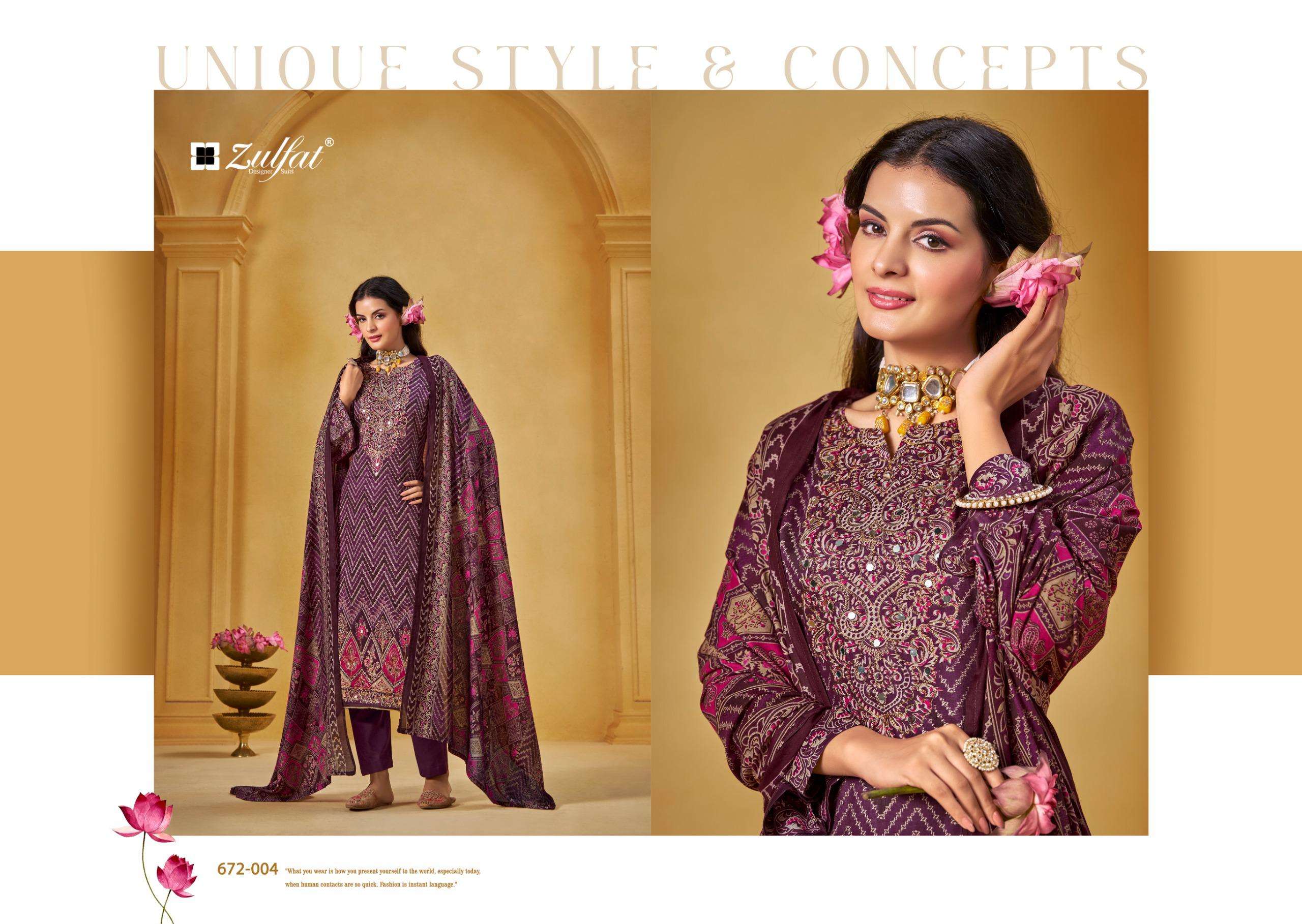 ZULFAT DESIGNER SUITS SAJNI VOL 9 JAM COTTON PRINT WITH FANCY WORK SUIT