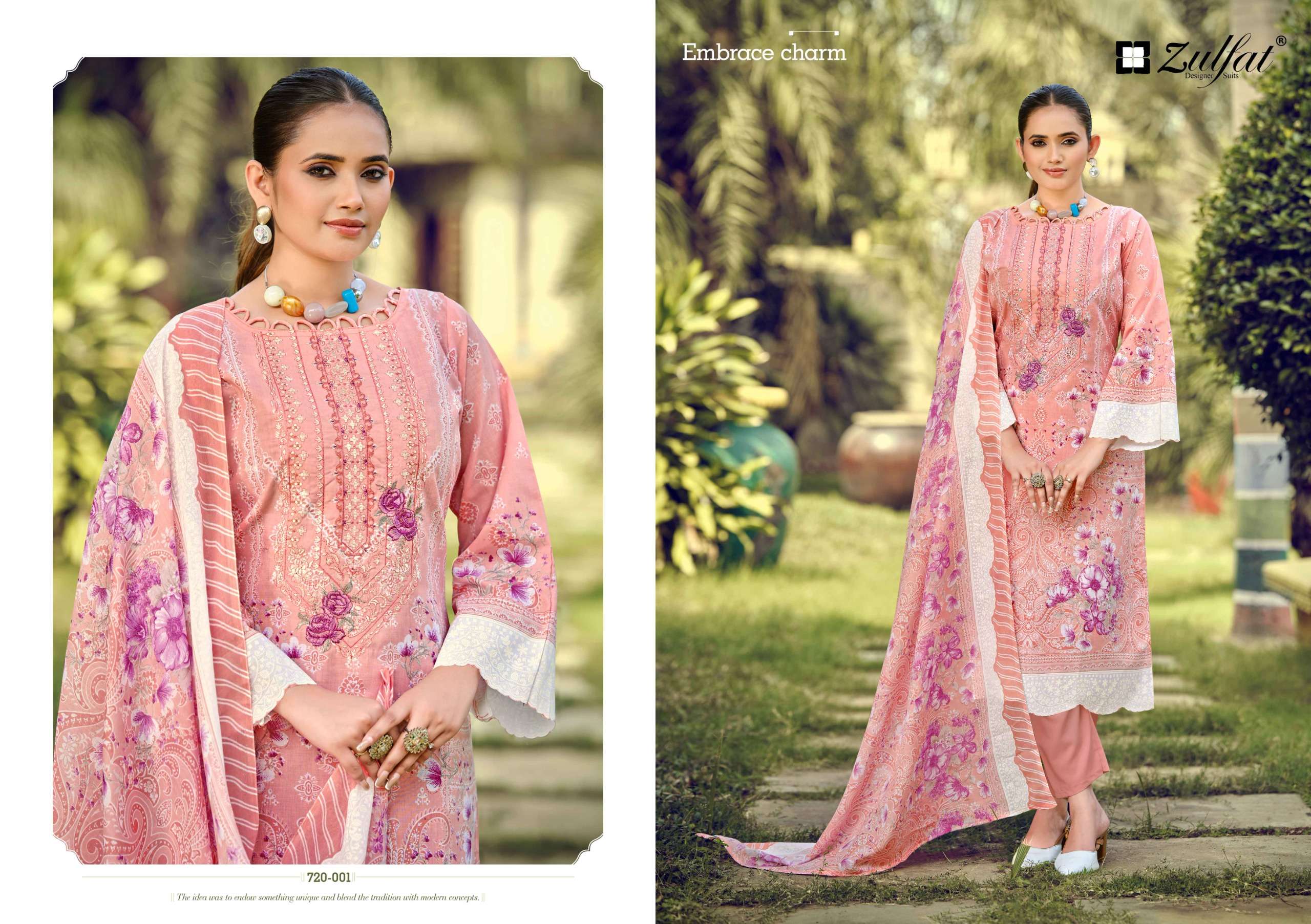 ZULFAT DESIGNER SUITS SANA SAFINA VOL 4 COTTON PRINT WITH FANCY WORK SUIT