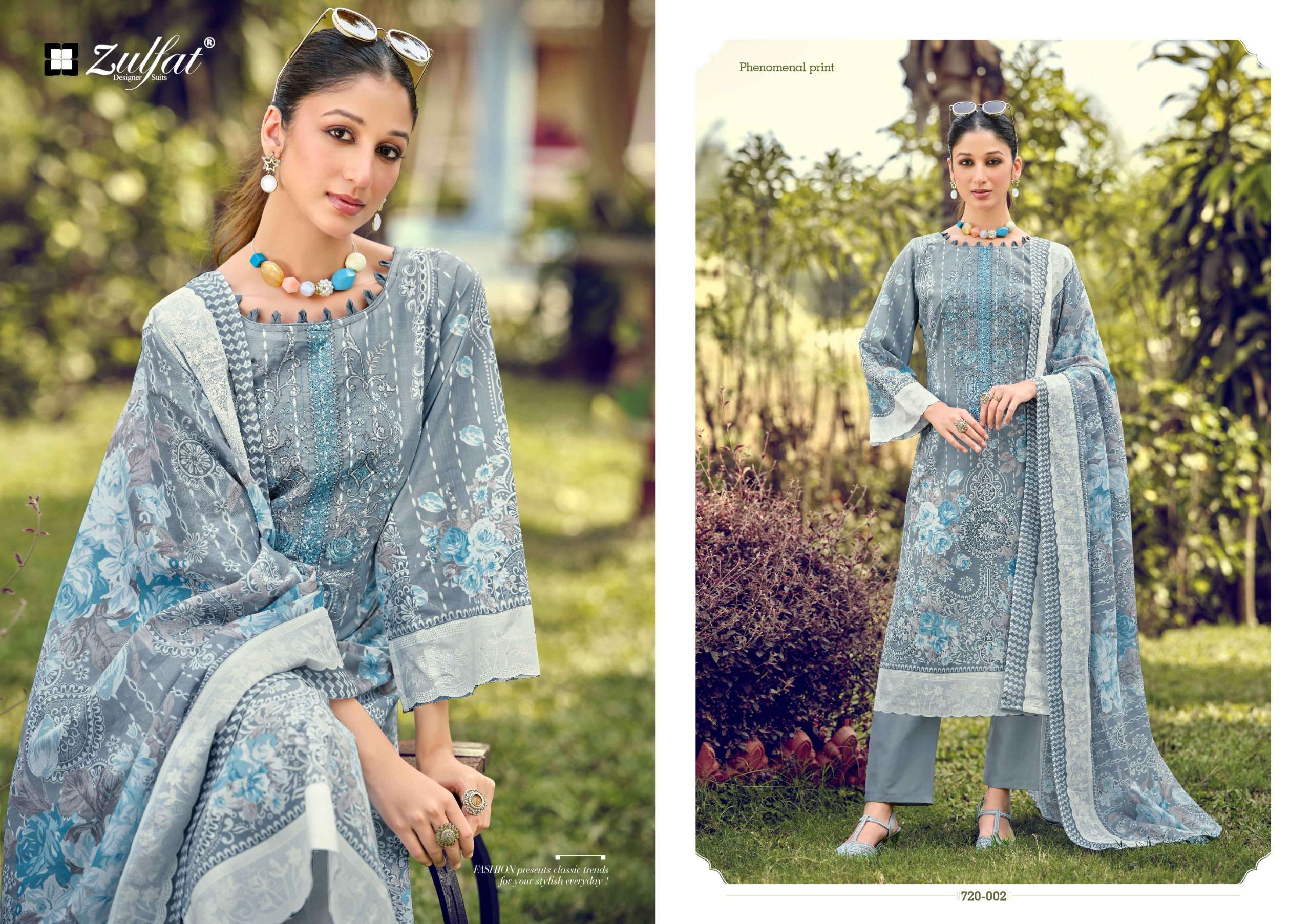 ZULFAT DESIGNER SUITS SANA SAFINA VOL 4 COTTON PRINT WITH FANCY WORK SUIT