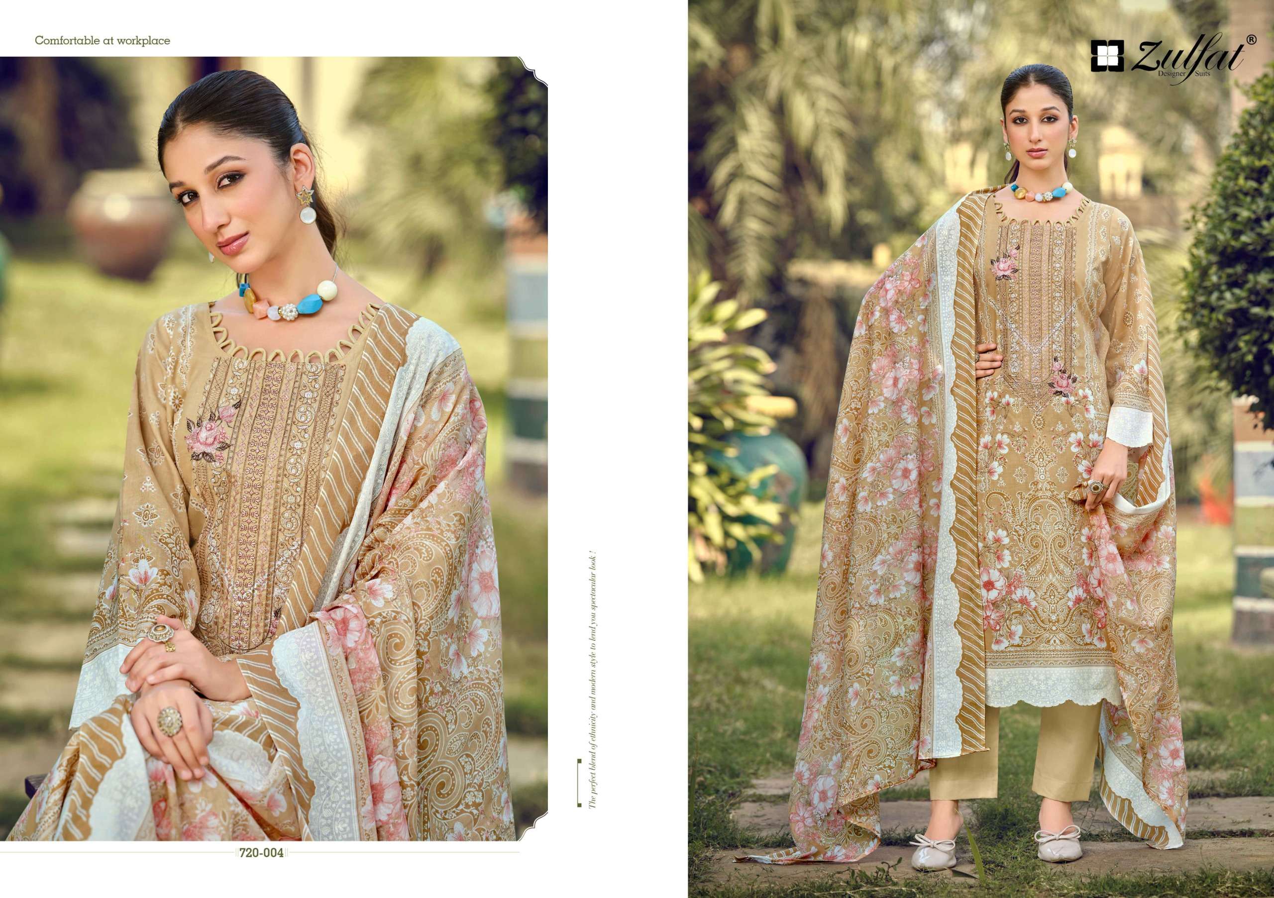 ZULFAT DESIGNER SUITS SANA SAFINA VOL 4 COTTON PRINT WITH FANCY WORK SUIT
