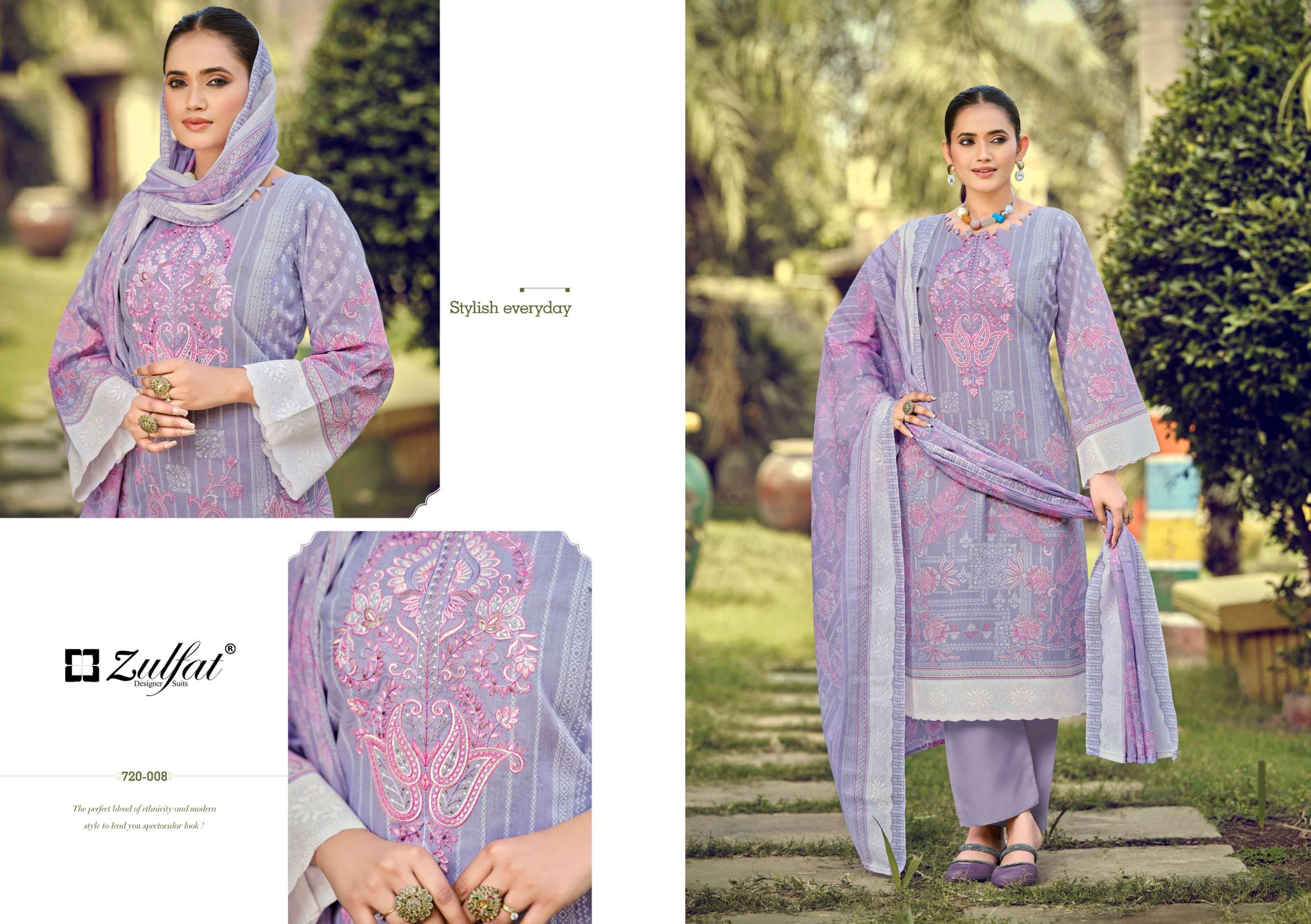 ZULFAT DESIGNER SUITS SANA SAFINA VOL 4 COTTON PRINT WITH FANCY WORK SUIT