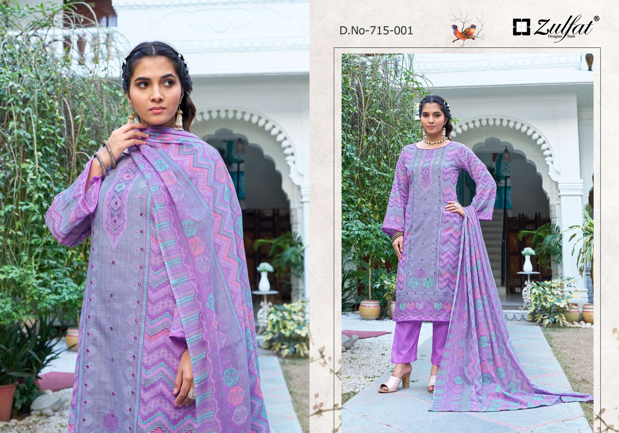 ZULFAT DESIGNER SUITS SUMMER BREEZE VOL 3 COTTON PRINT WITH WORK SUIT	