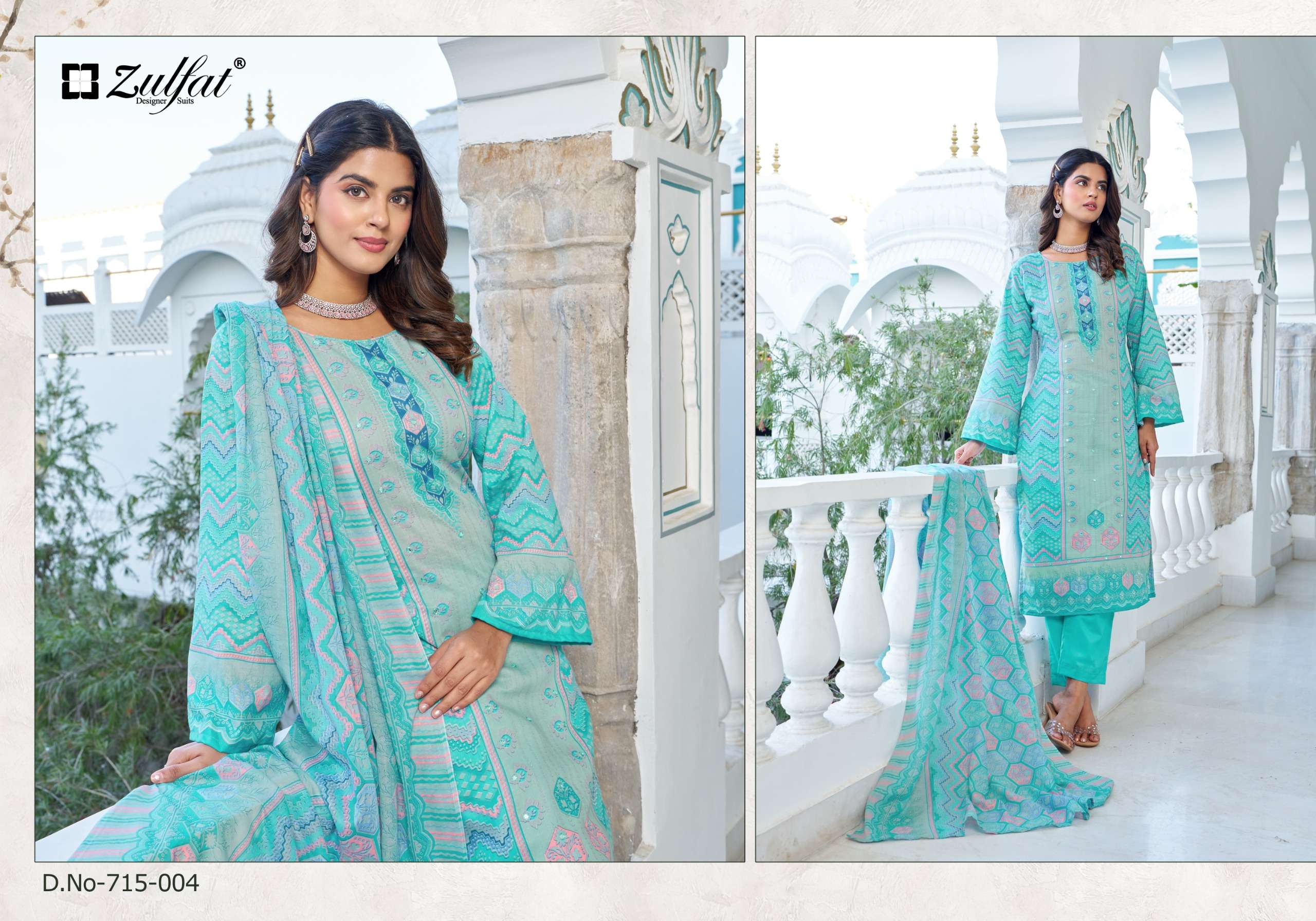 ZULFAT DESIGNER SUITS SUMMER BREEZE VOL 3 COTTON PRINT WITH WORK SUIT	