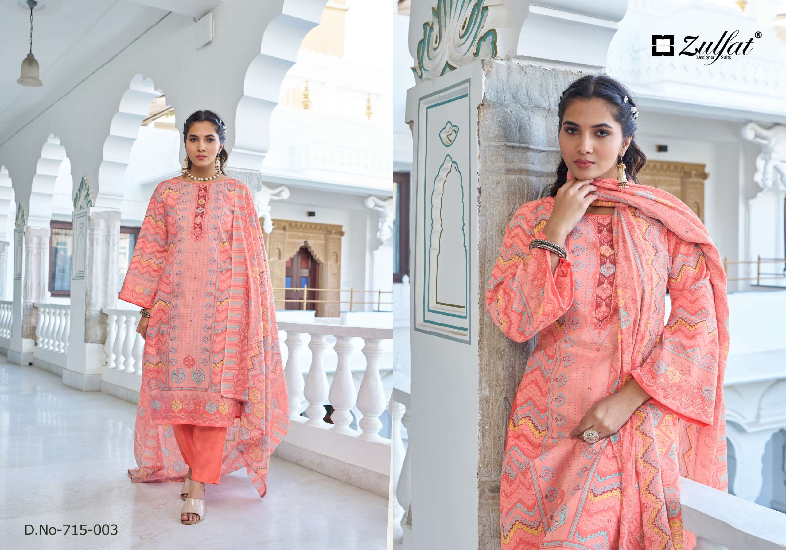 ZULFAT DESIGNER SUITS SUMMER BREEZE VOL 3 COTTON PRINT WITH WORK SUIT	